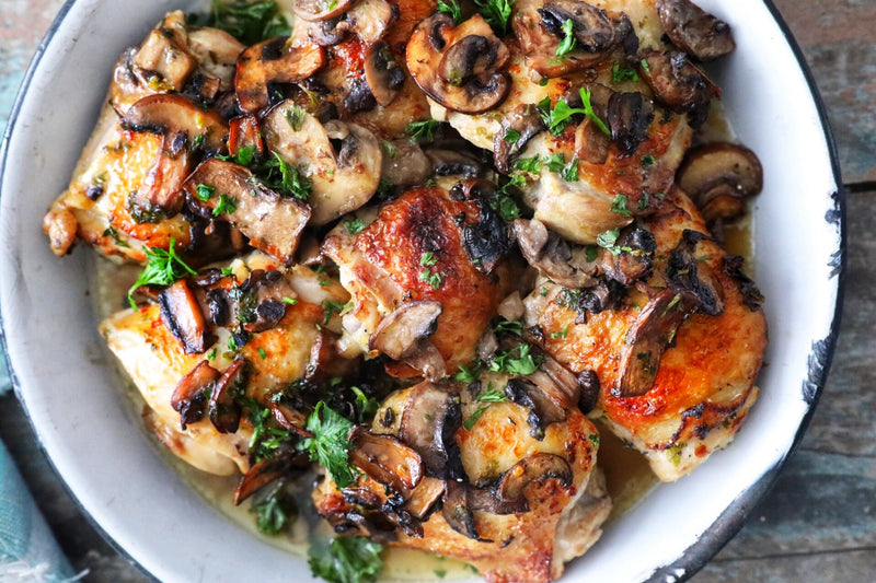 Stargazer Chardonnay and Roast Organic Chicken with Mushroom Fricassée