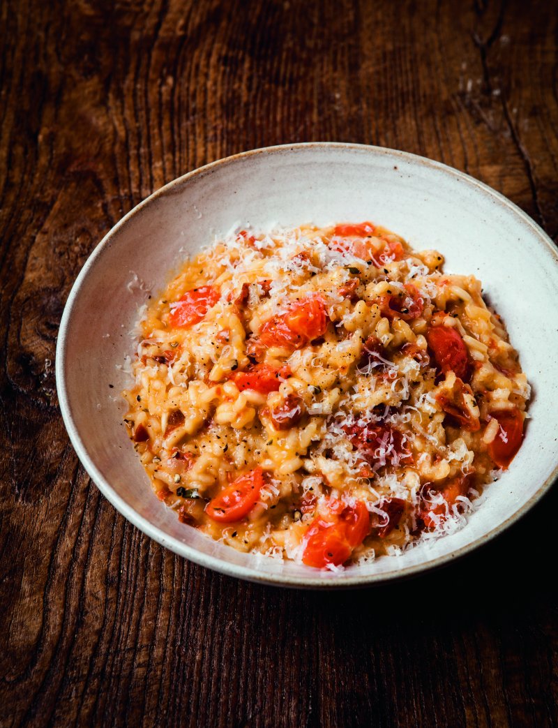 Ricca Terra Bronco Buster and Tomato Risotto with Coral Trout