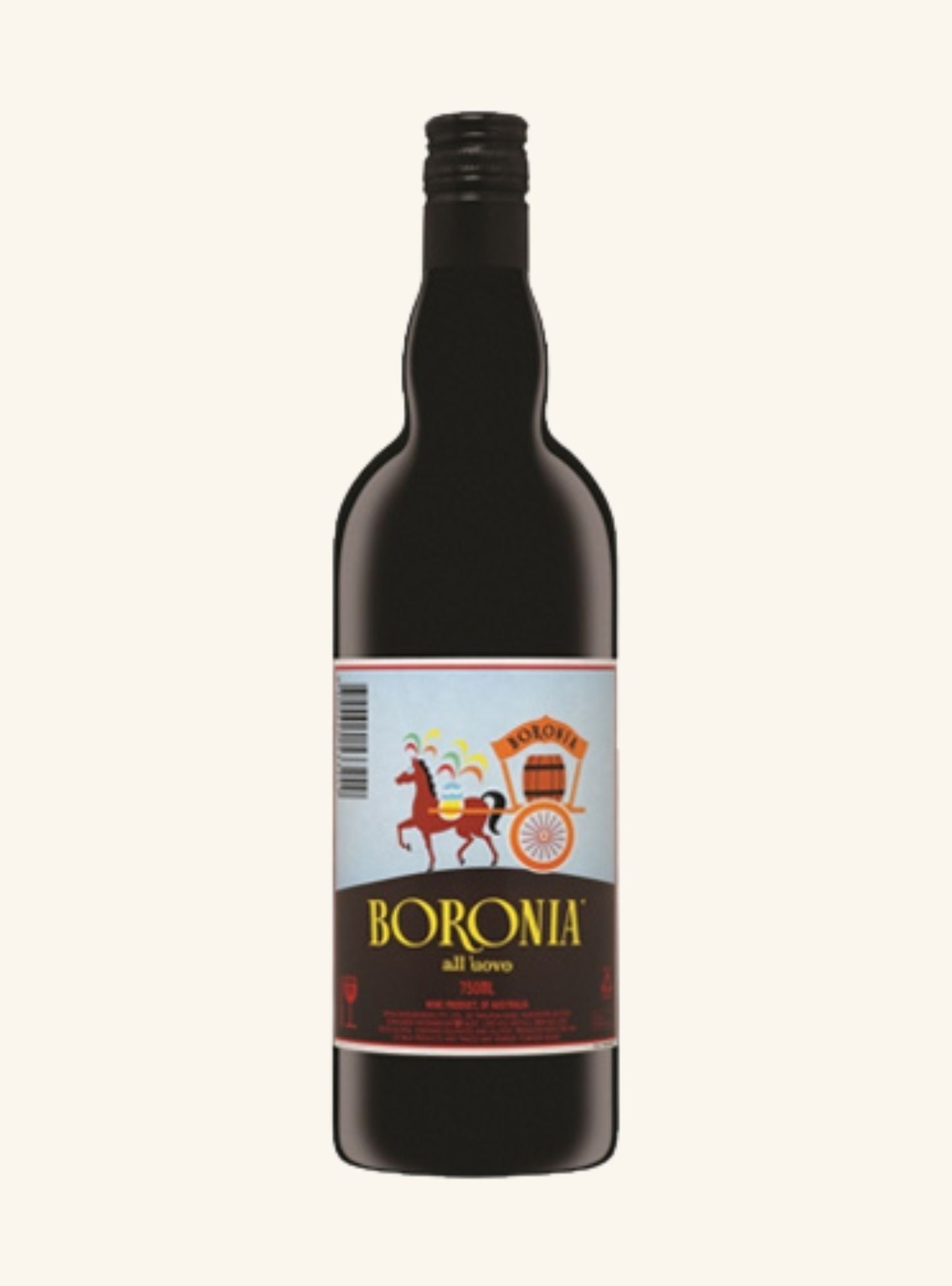 Wine bottle with 'Boronia' label on a white background