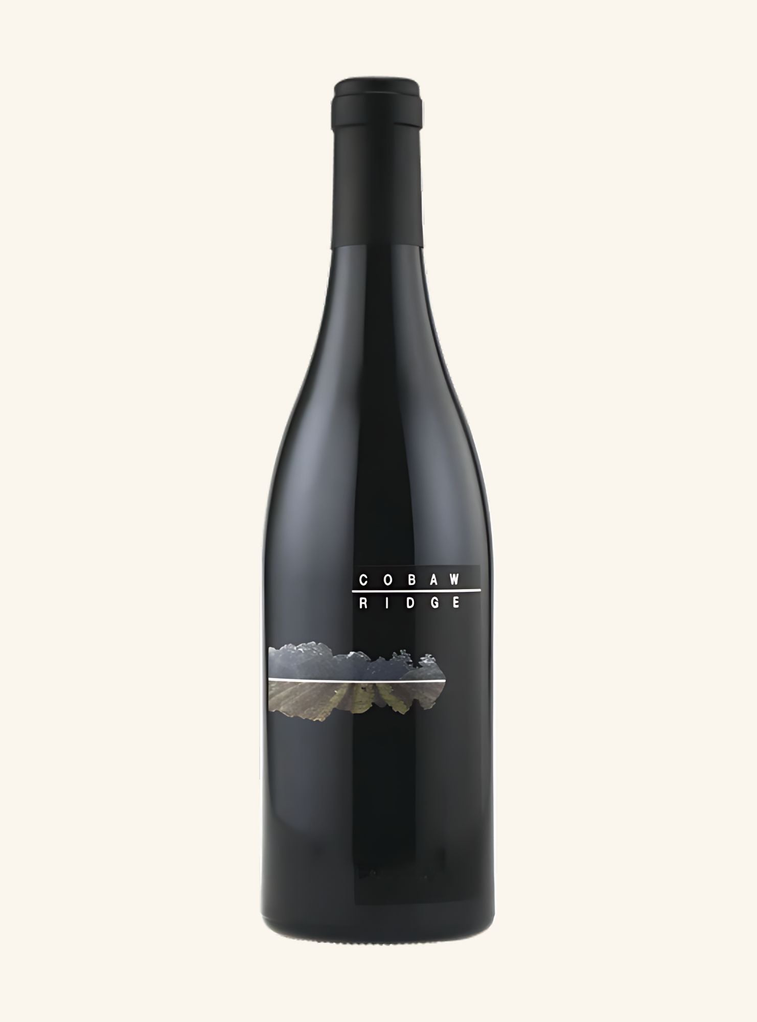 A bottle of Cobaw Ridge Chardonnay wine with a label that includes the brand name and a graphic of a mountain range.