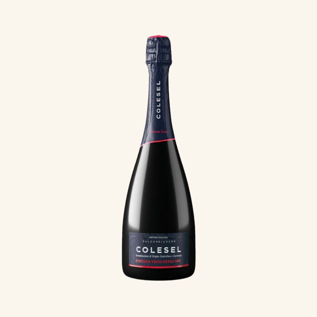Colesel sparkling wine bottle on a white background