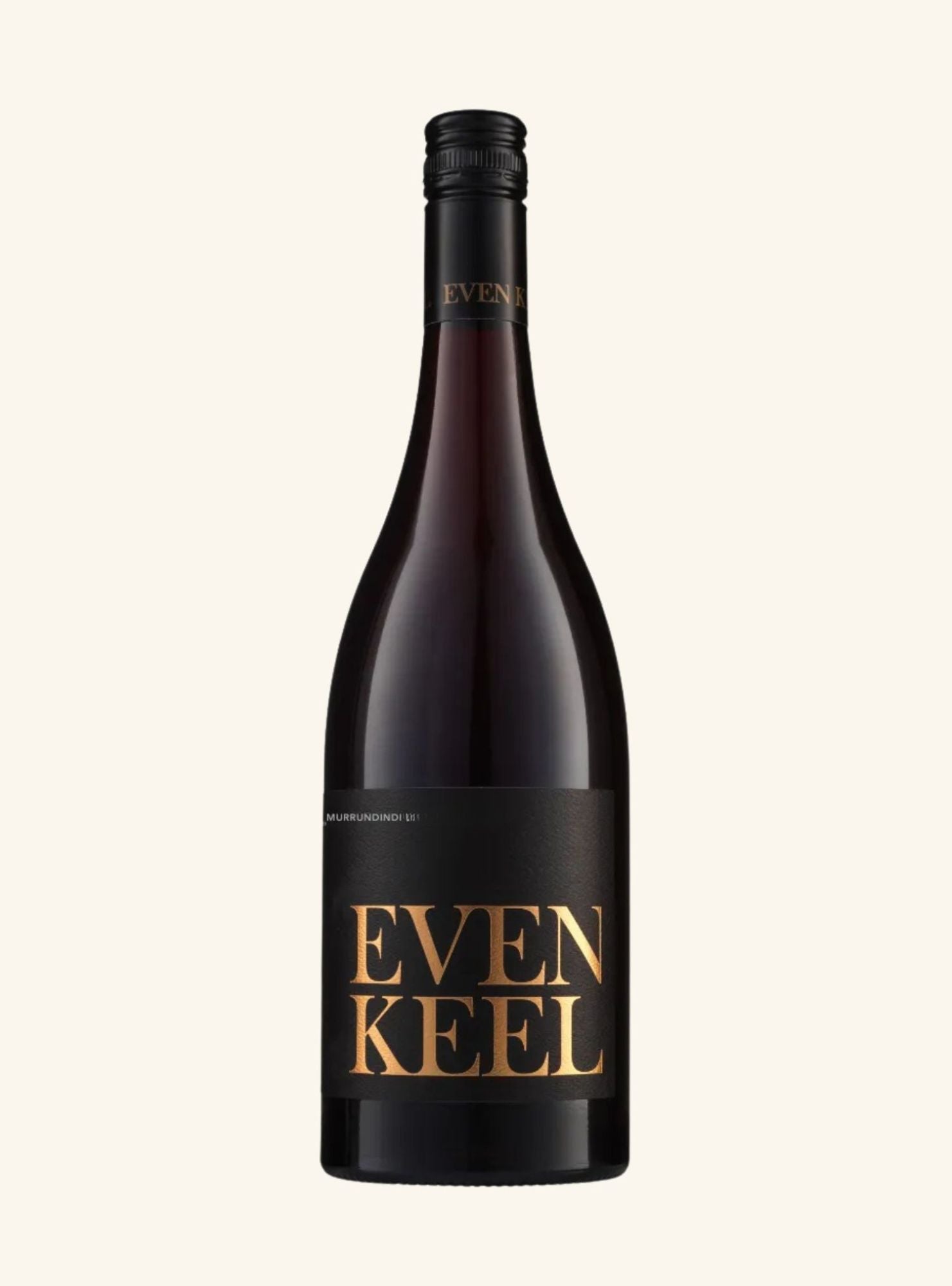Wine bottle with 'Even Keel' label on a white background
