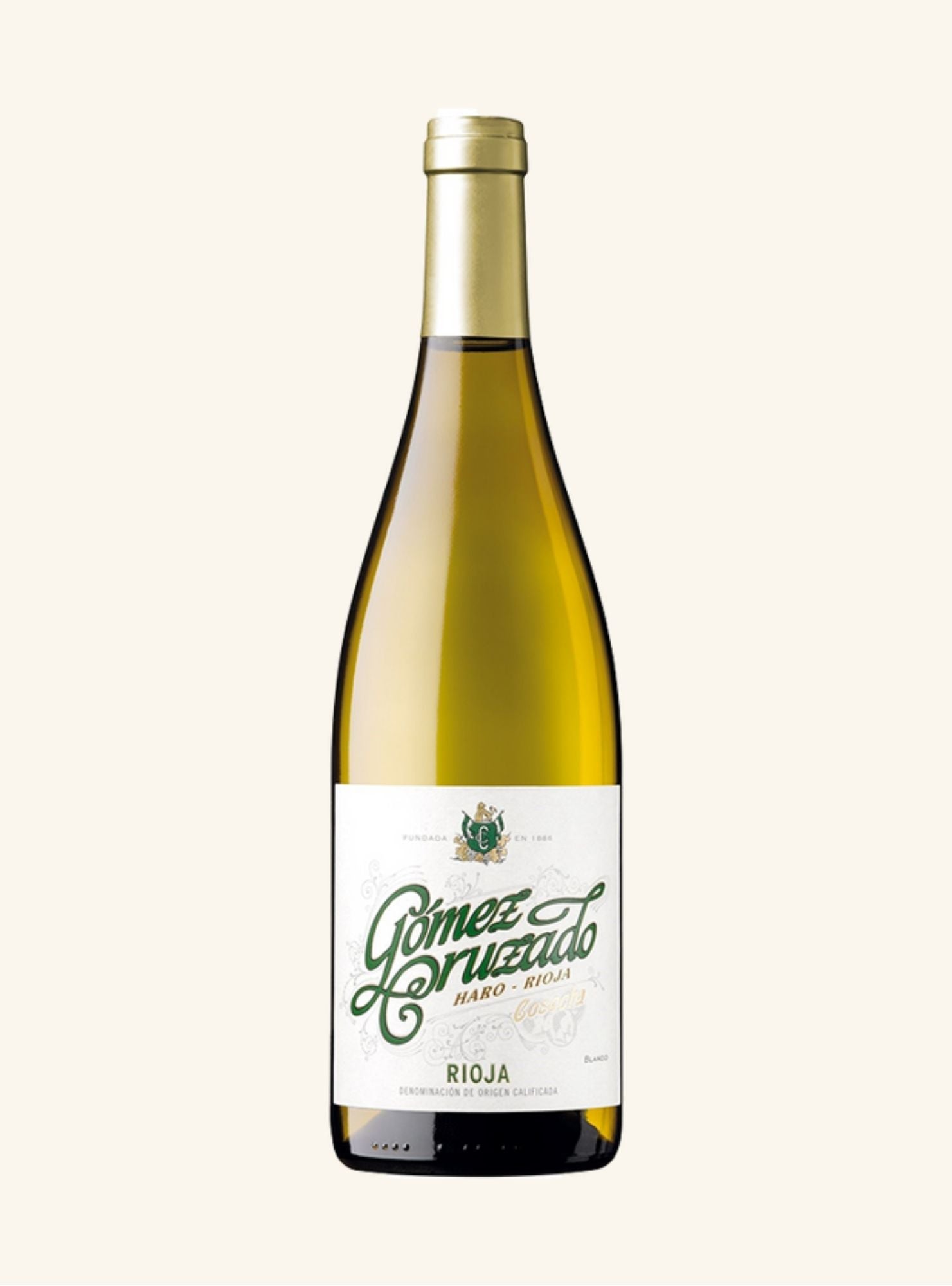 white wine bottle with 'Gömez Cruzado' label on a white background