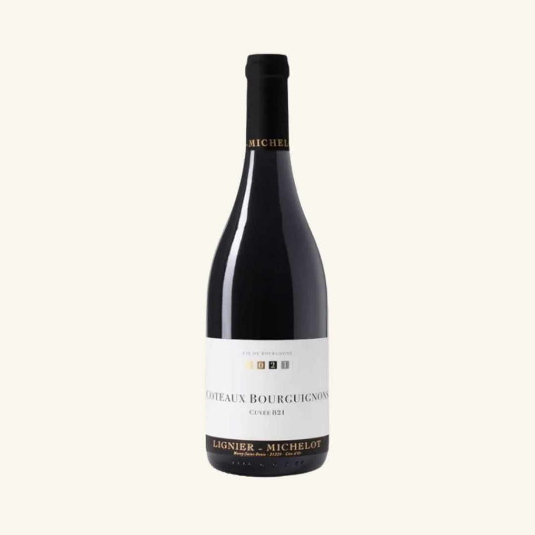 Wine bottle with a label branded coteaux bourguignons cuvee lignier-michelot on a white background