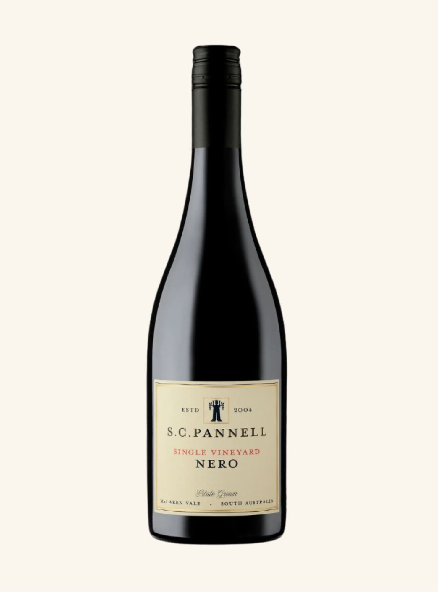 Wine bottle with a label on a white background
