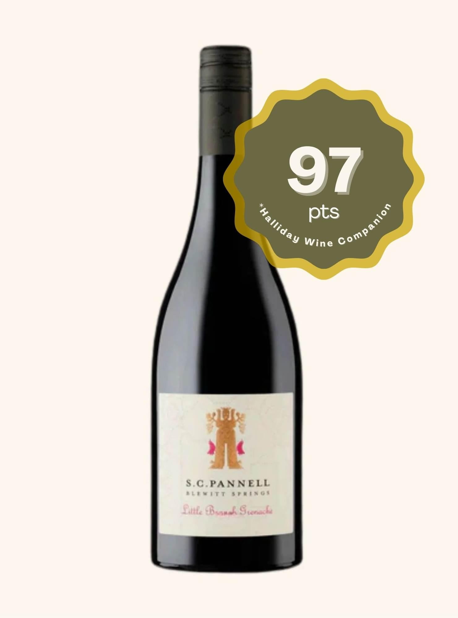 Red wine bottle with a badge of 97 points label on a white background