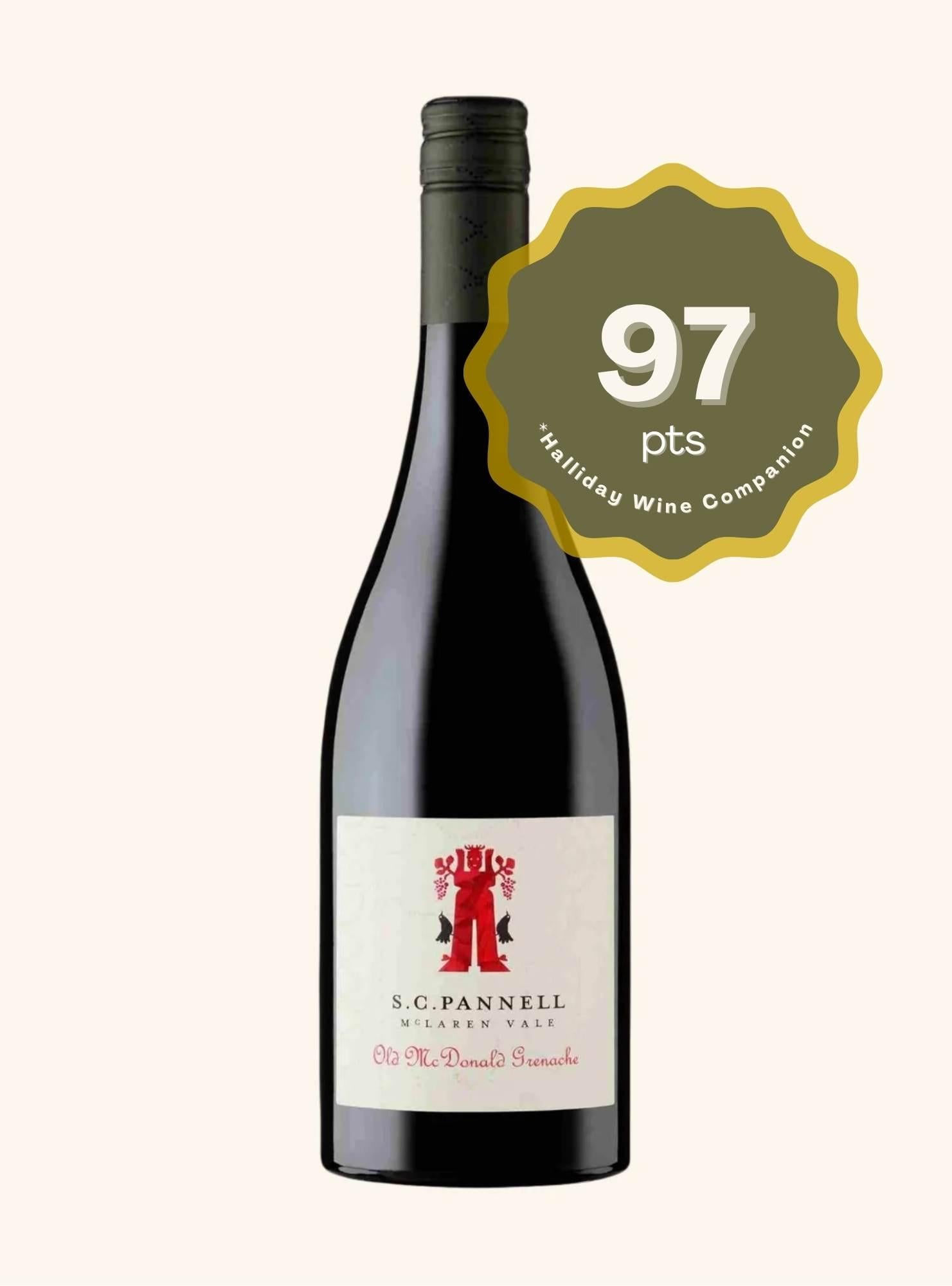 Wine bottle with a 97-point rating from the Halliday Wine Companion on a white background