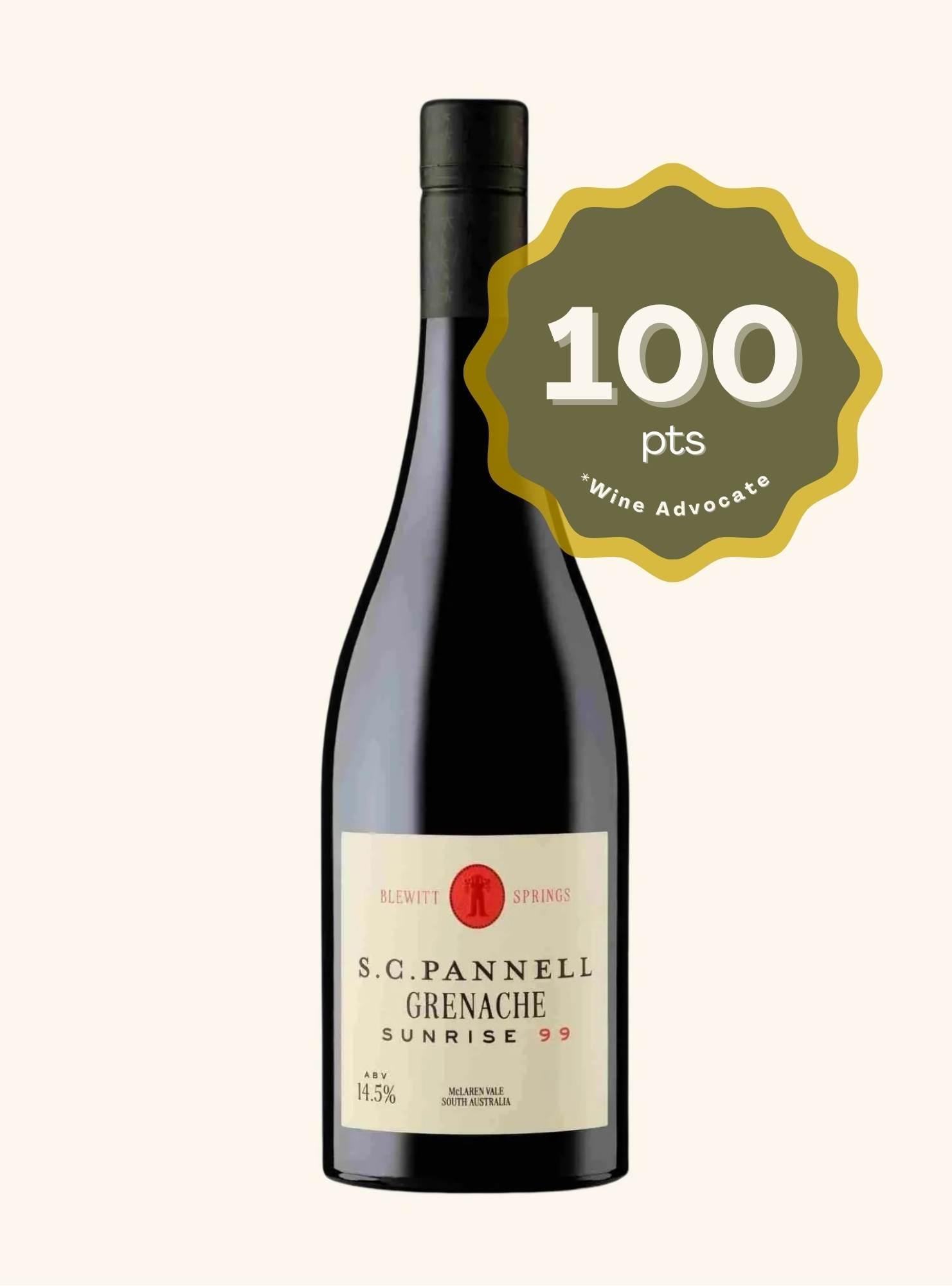 Wine bottle with a 100-point rating from Wine Advocate on a white background