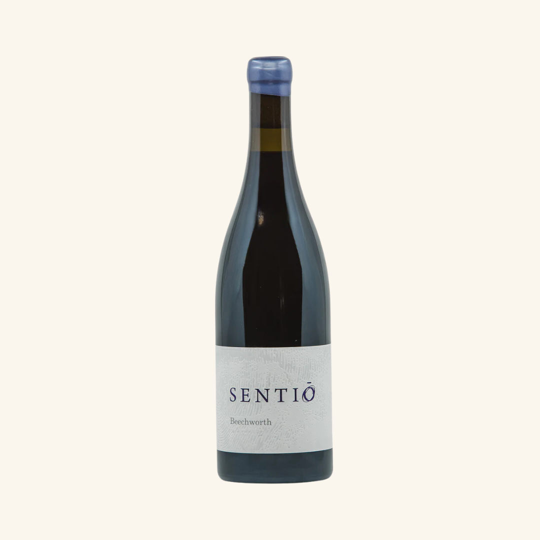 A bottle of Sentio Beechworth Shiraz wine with a label that includes the brand name and the word 'Beechworth'.