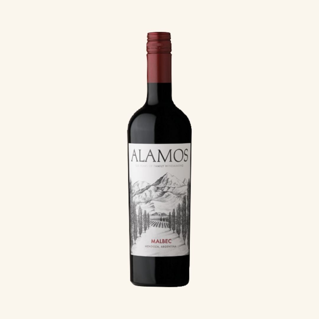 Alamos Malbec wine bottle on a white background