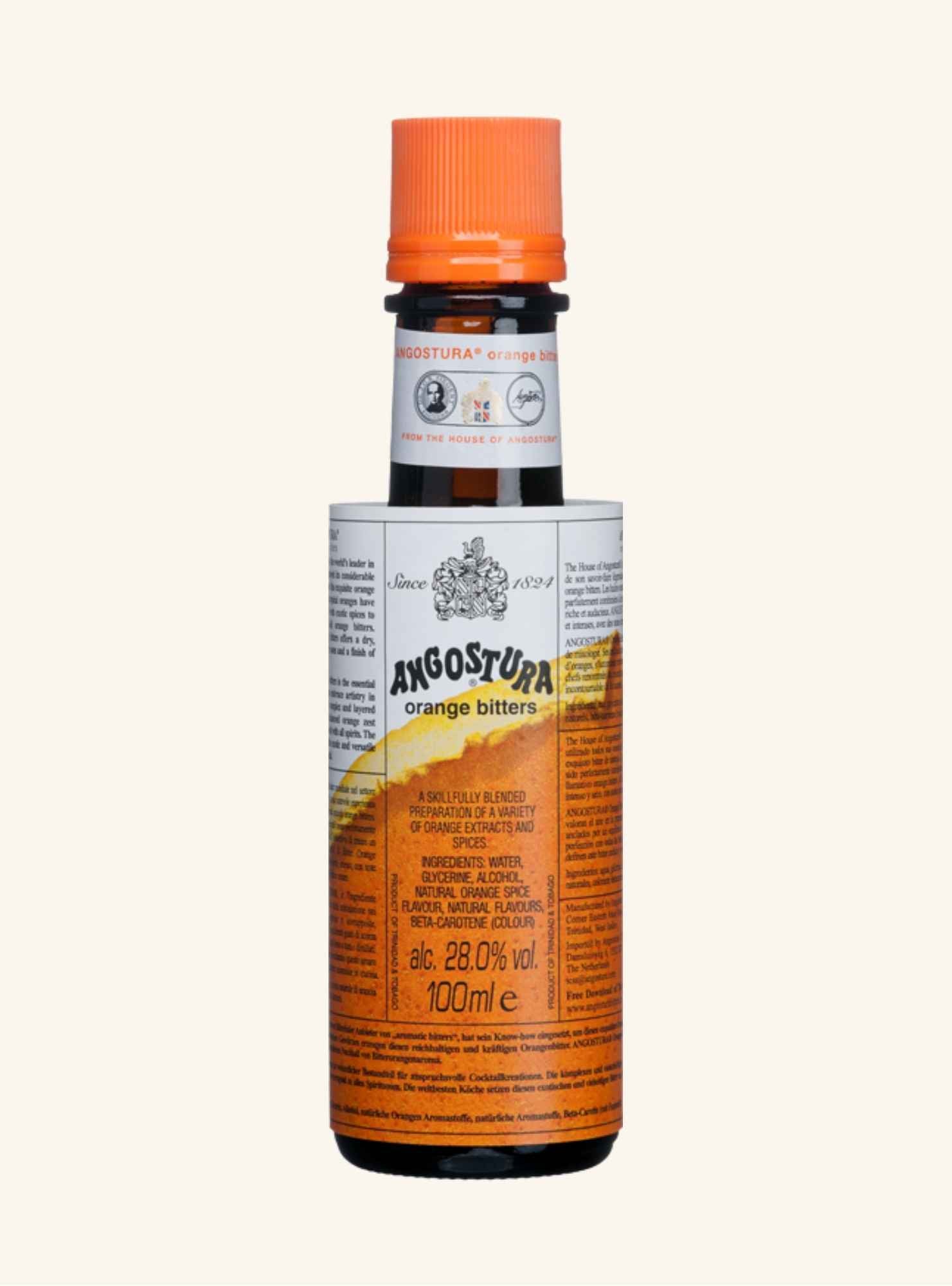 Bottle of Angostura Orange Bitters on a white background