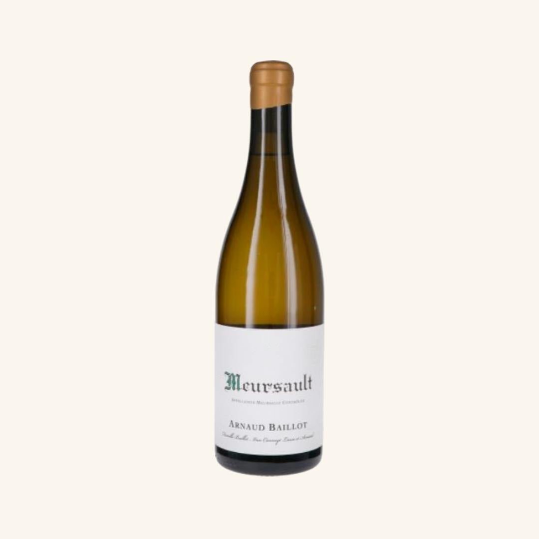 Wine bottle labeled 'Meursault' by Arnaud Baillot on a white background