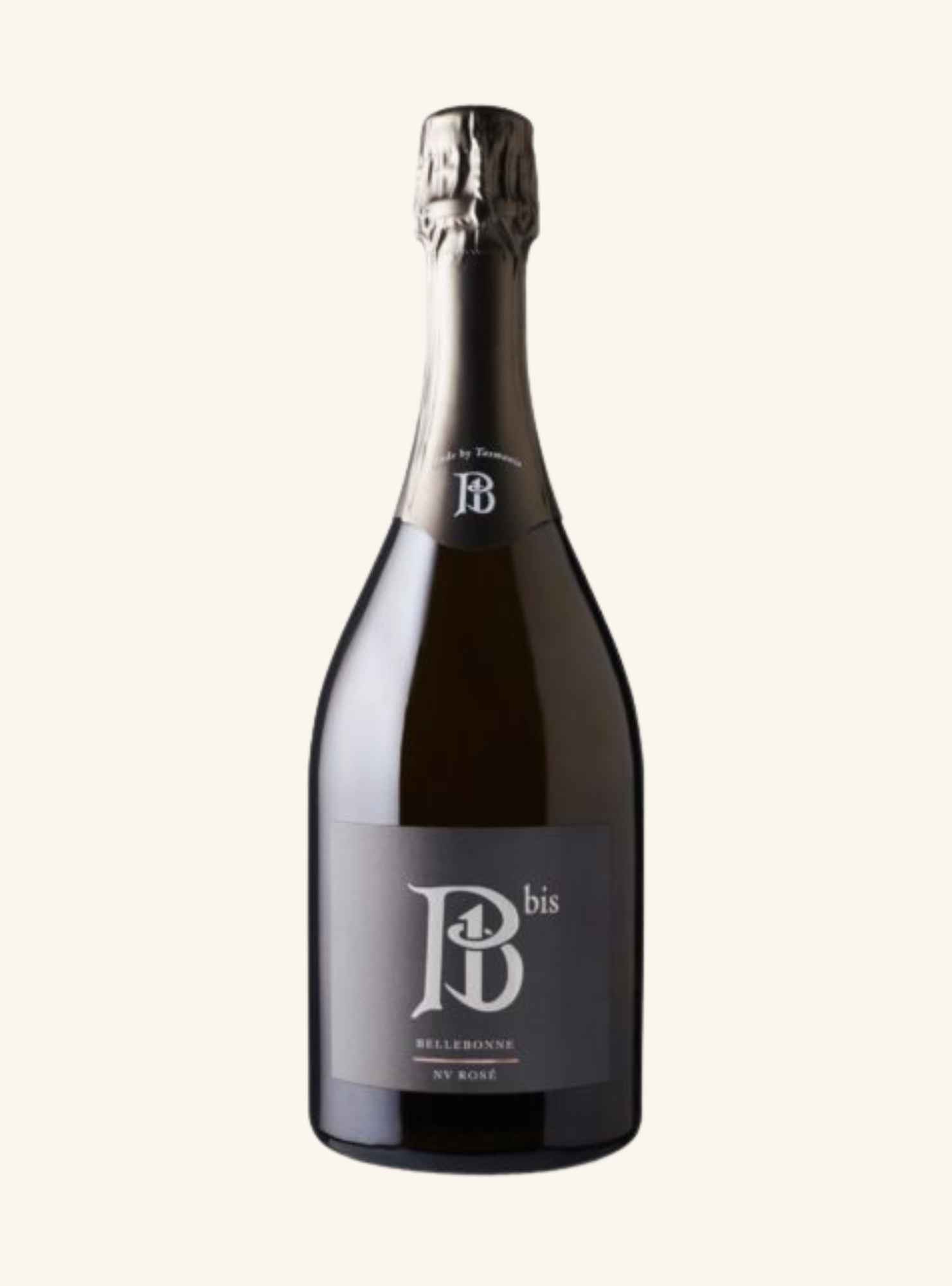 bottle of sparkling wine by bellebonne branded bis rose, on a white background.