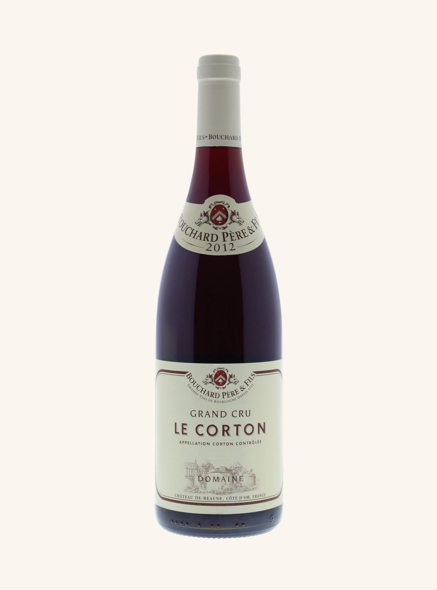Wine bottle labeled Bouchard Pere & Fils  2012 Le Corton Grand Cru' on a white background