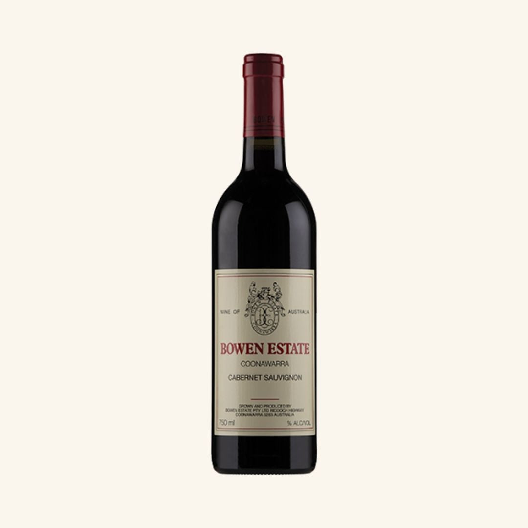 Bottle of Bowen Estate Cabernet Sauvignon wine on a white background