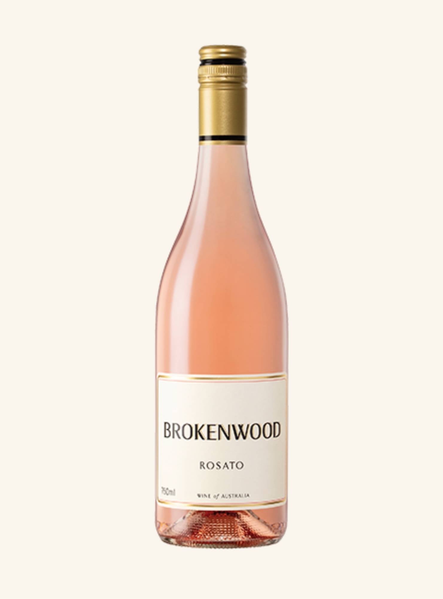 Bottle of Brokenwood Rosato wine on a white background