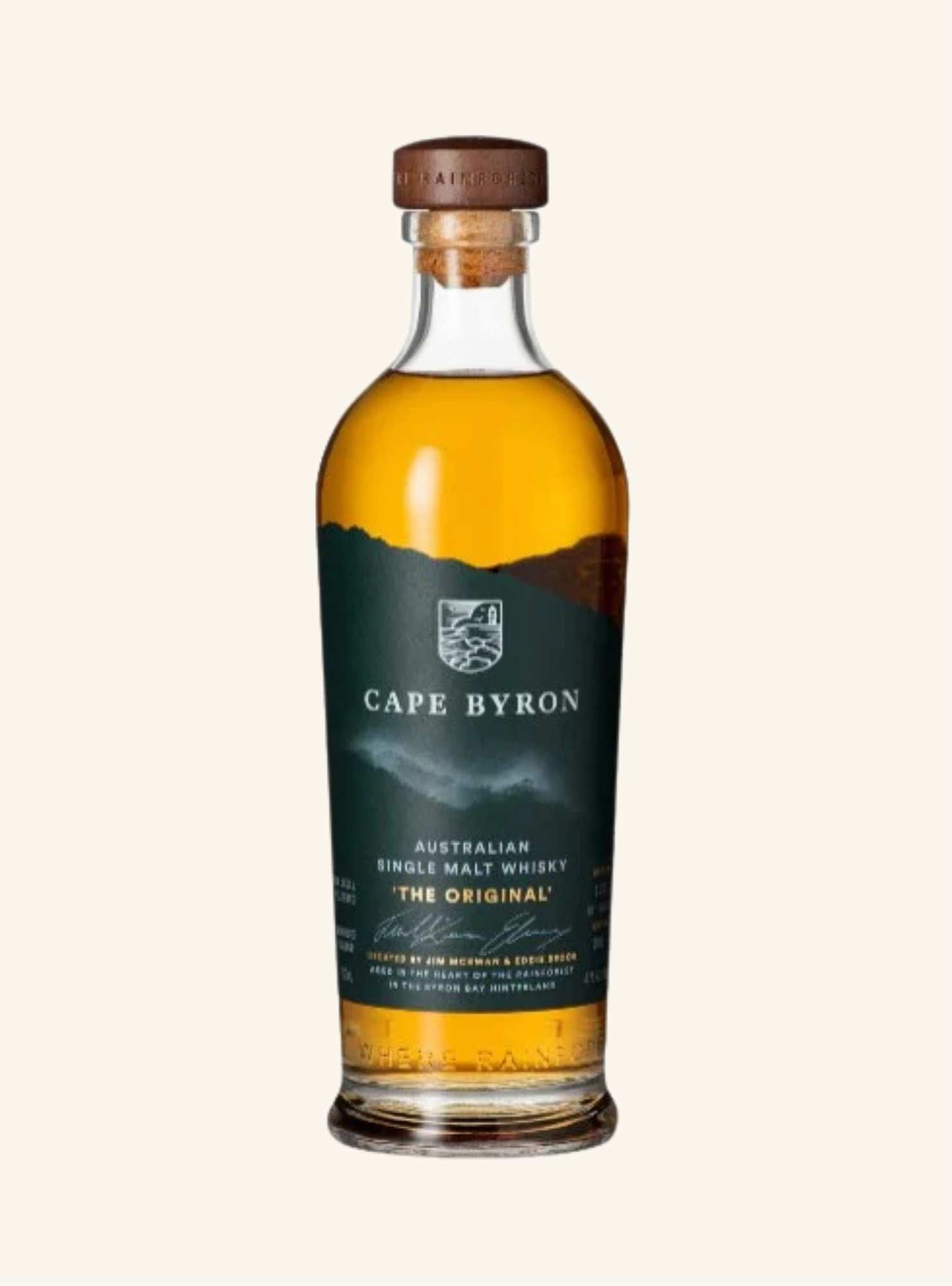 Cape Byron Australian Single Malt Whisky bottle on a white background