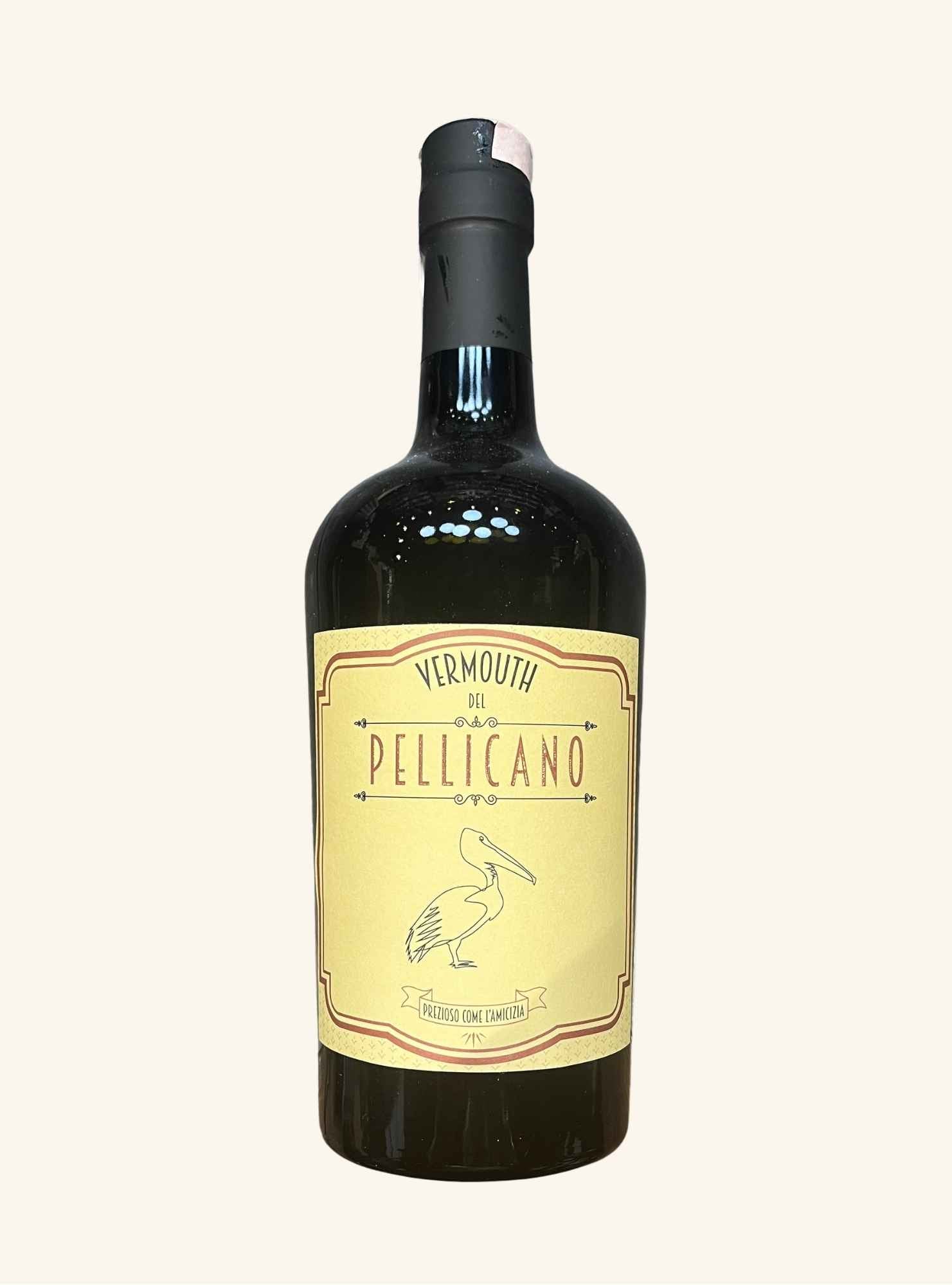 Bottle of Vermouth del Pellicano on a white background