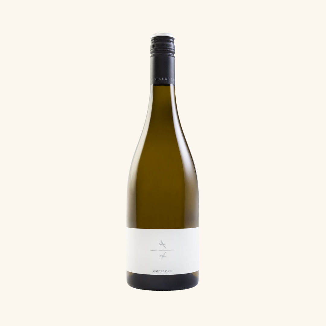 A bottle of Catalina Sounds Sound of White Sauvignon Blanc wine with a minimalist label design on a white background.