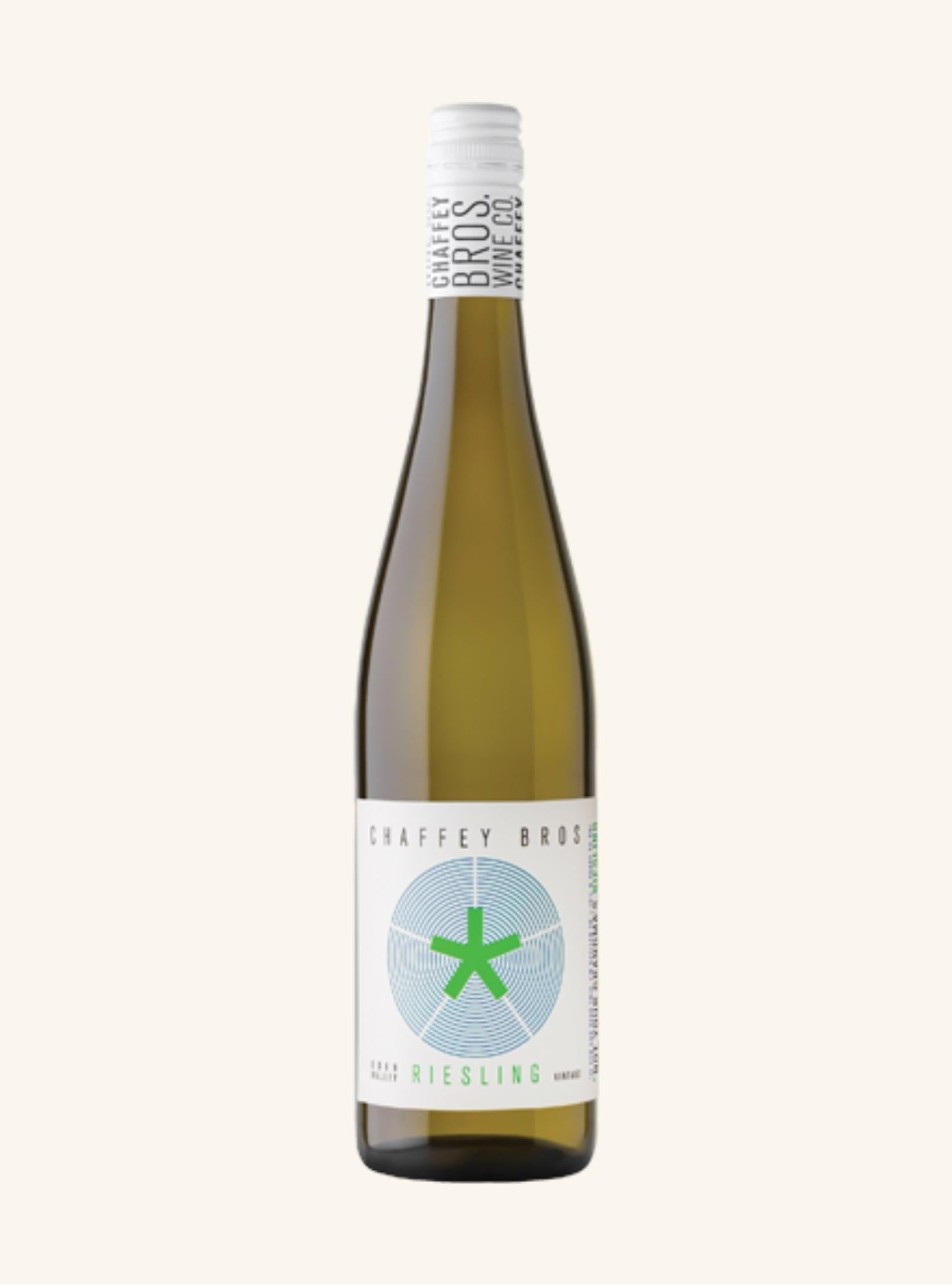 Wine bottle with a label on a white background