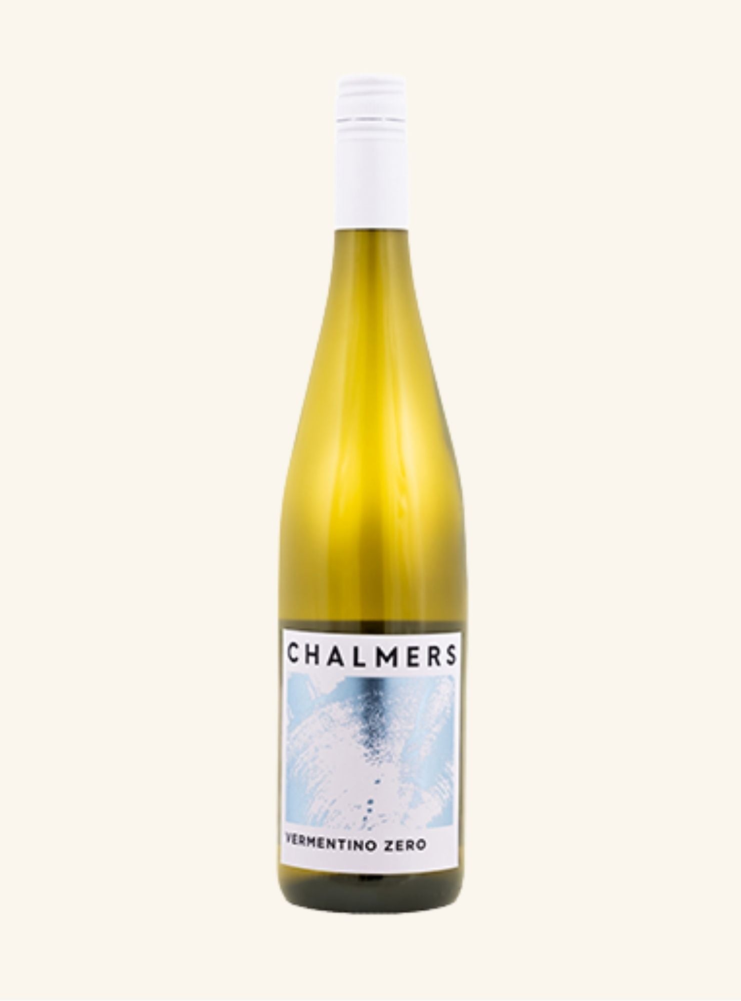 Chalmers Vermentino Zero wine bottle on a white background