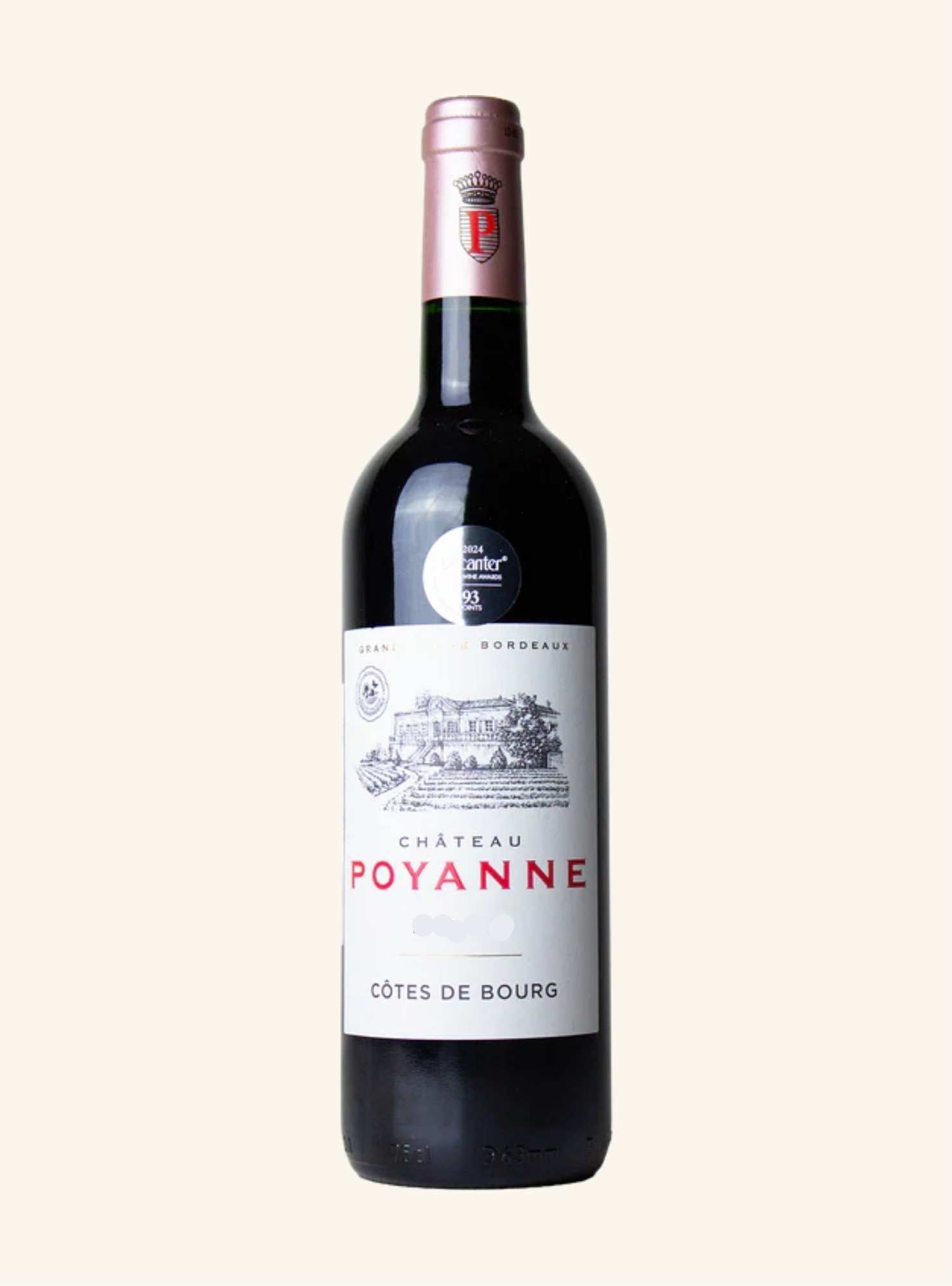 Wine bottle labeled 'Chateau Poyanne ' on a white background