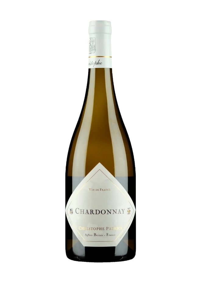 A bottle of Christophe Payer Chardonnay white wine, featuring a dark glass bottle with a white diamond-shaped label and a white capsule seal, set against a plain white background.