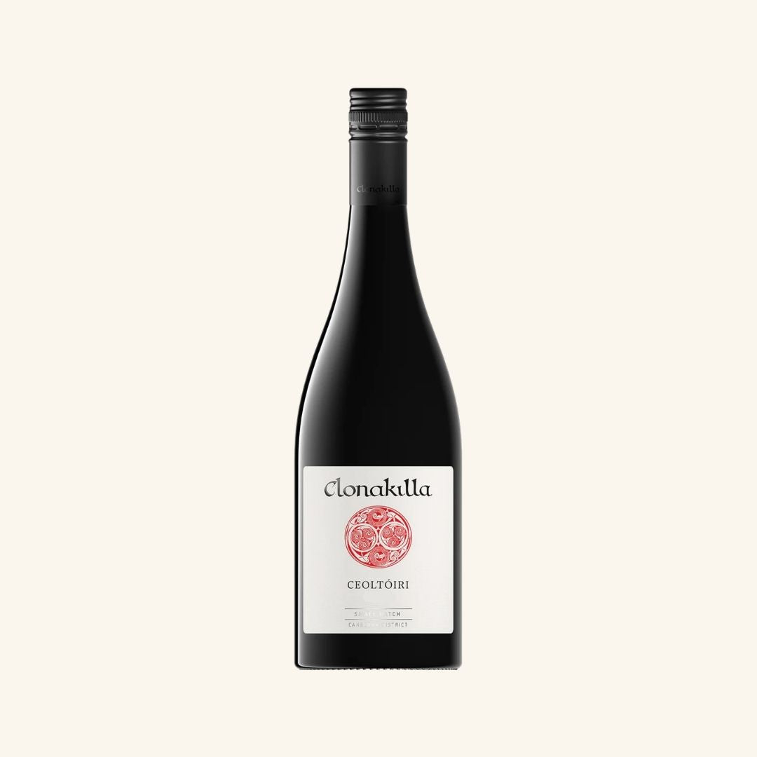 Wine bottle with Clonakilla ceoltoiri label on a white background