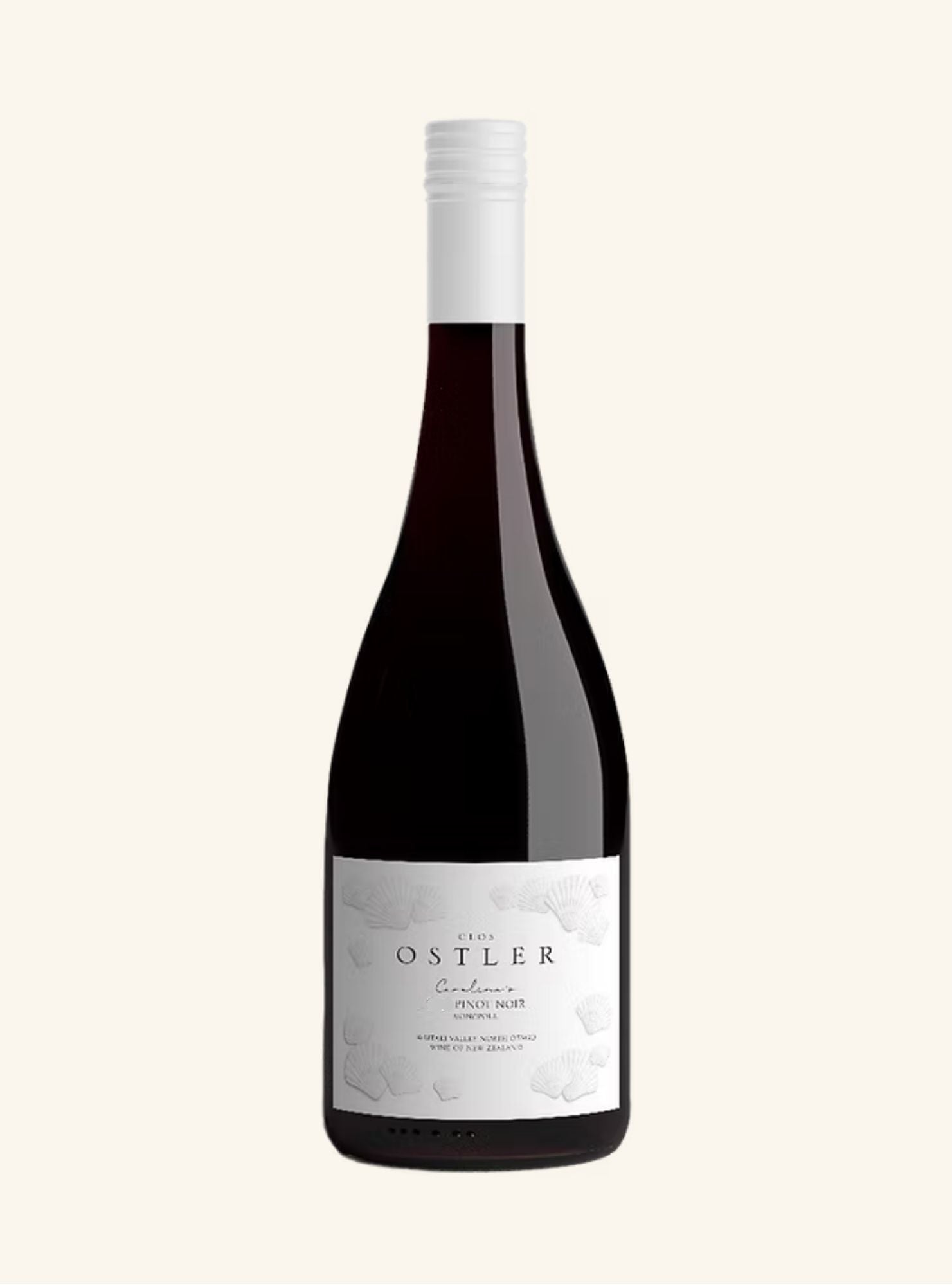 Wine bottle labeled 'clos Ostler carolines Pinot noir' on a white background