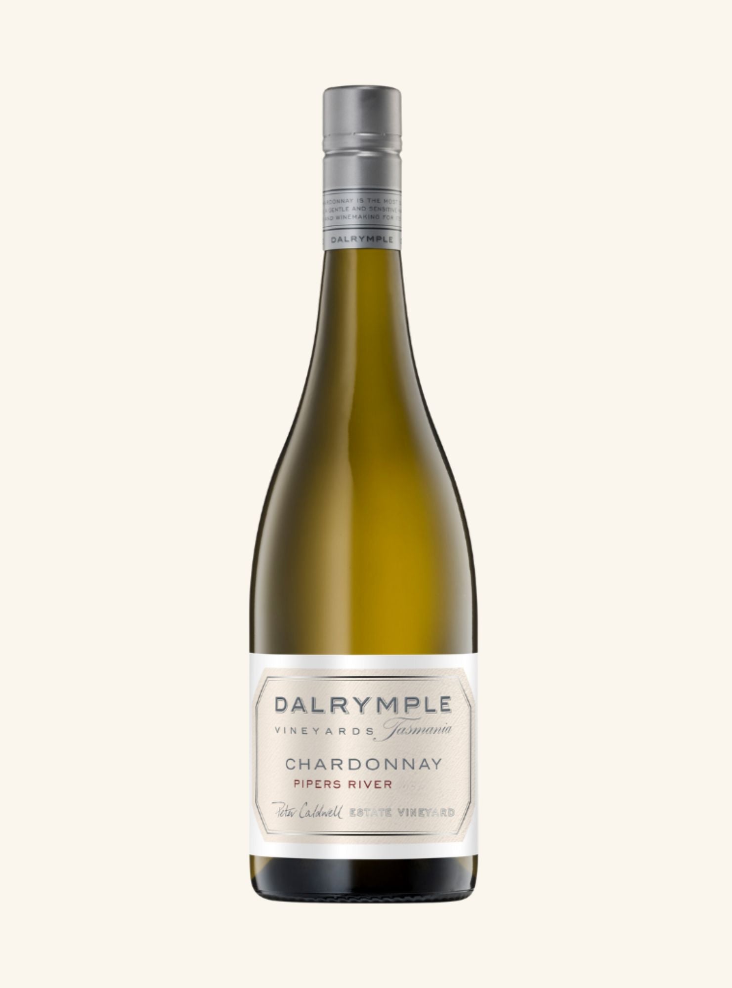 Bottle of Dalrymple Pipers River Chardonnay wine on a white background