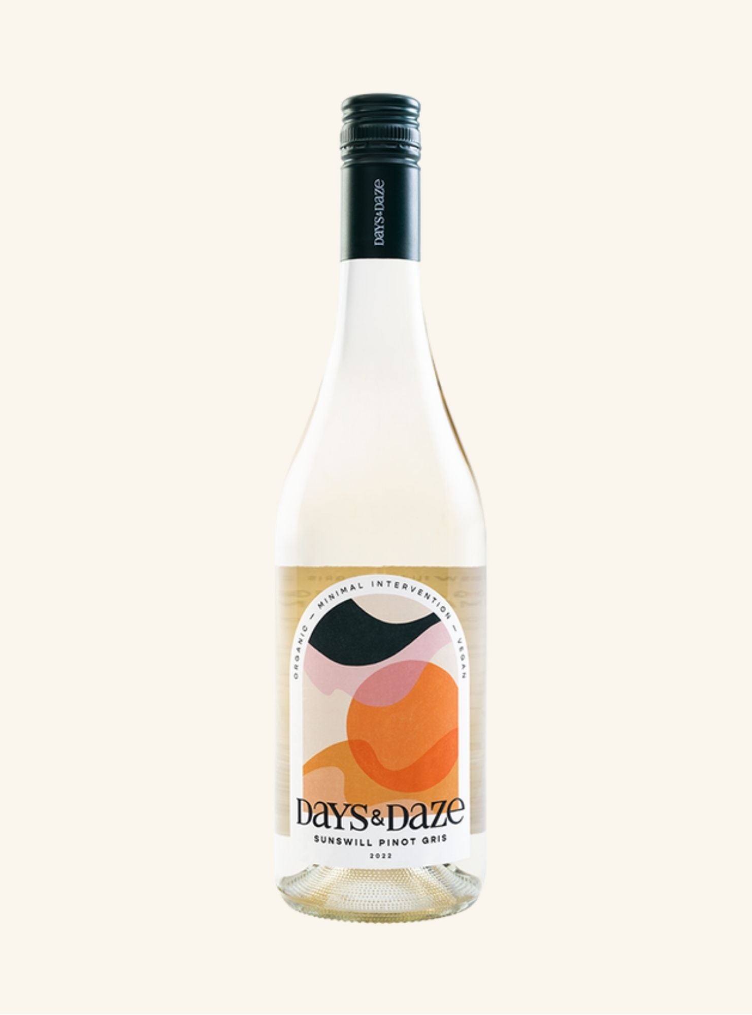 Bottle of 'Days & Daze Pinot Gris' wine on a white background
