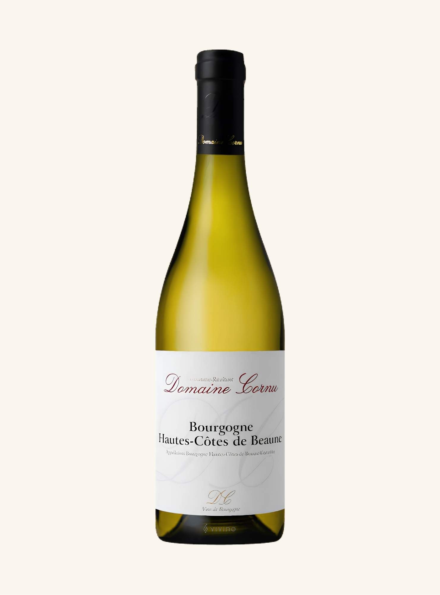 Wine bottle with a white label branded domaine cornu bourgogne hautes cotes de beanue on a white background