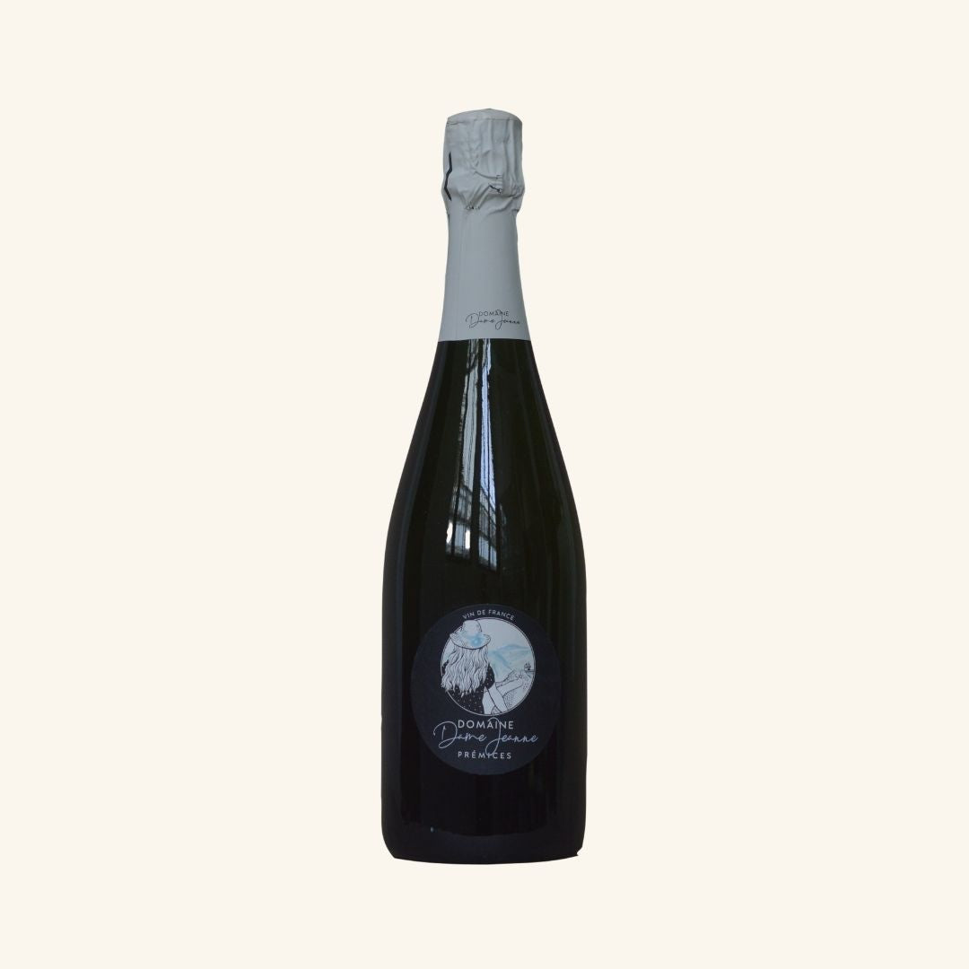 Bottle of domaine dame jeanne premices on a white background