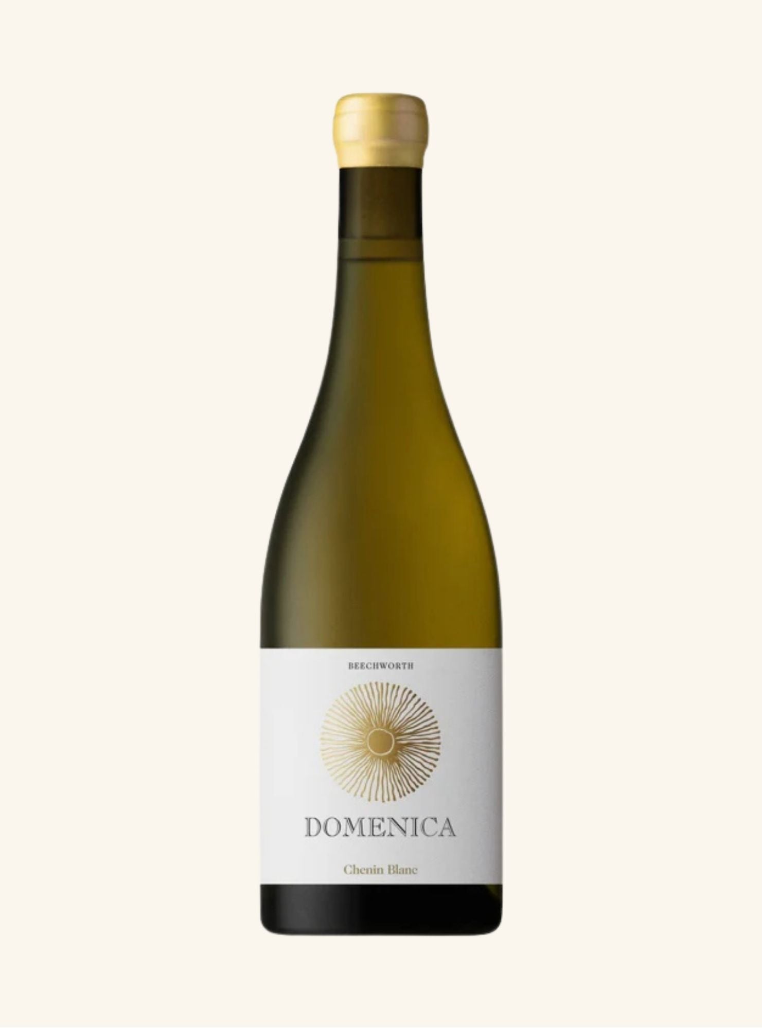 White wine bottle with 'Domenica chenin blanc' label on a white background