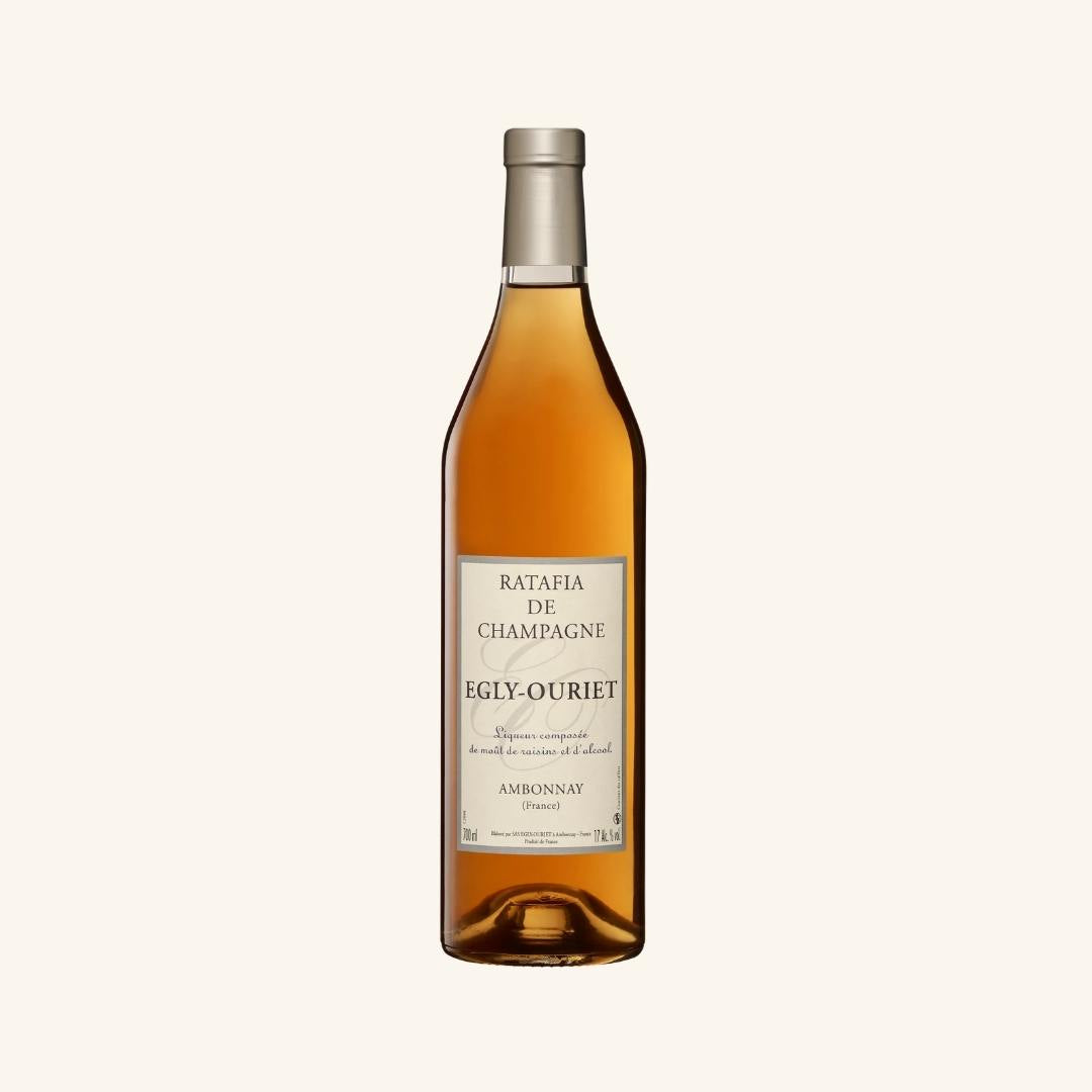 Bottle of Egly-Ouriet Ratafia de Champagne on a white background