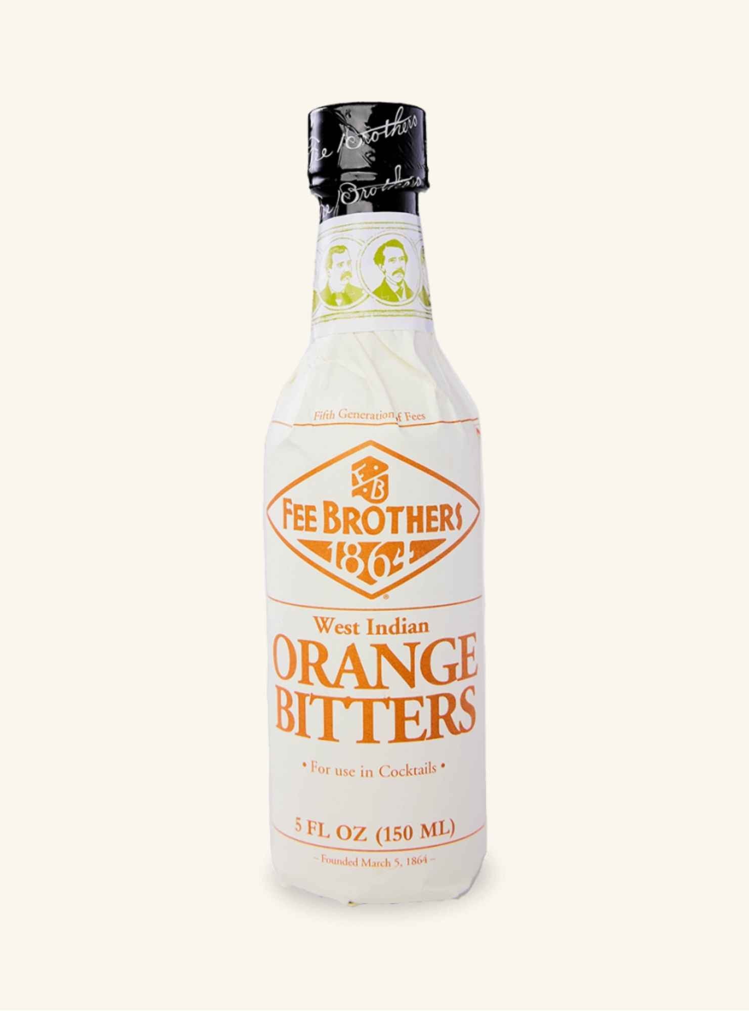 Bottle of Fee Brother's West Indian Orange Bitters on a white background