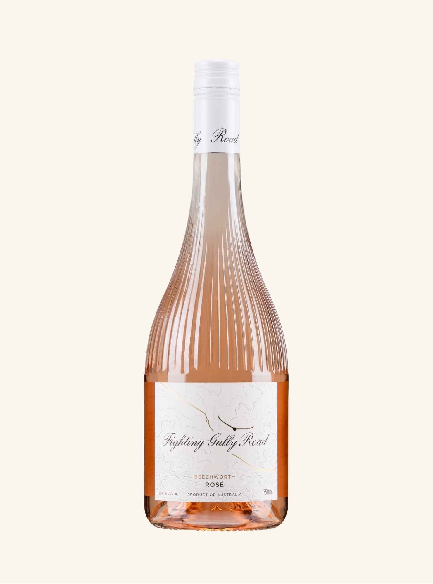 Bottle of Fighting Gully Rosé wine on a white background