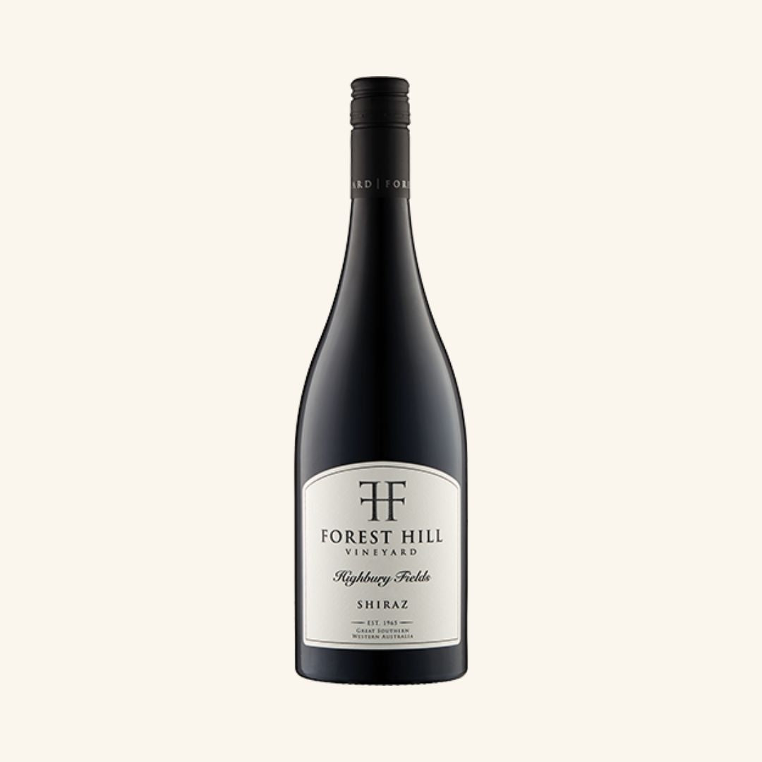 Wine bottle with 'Forest Hill Vineyard Highbury fields shiraz' label on a white background