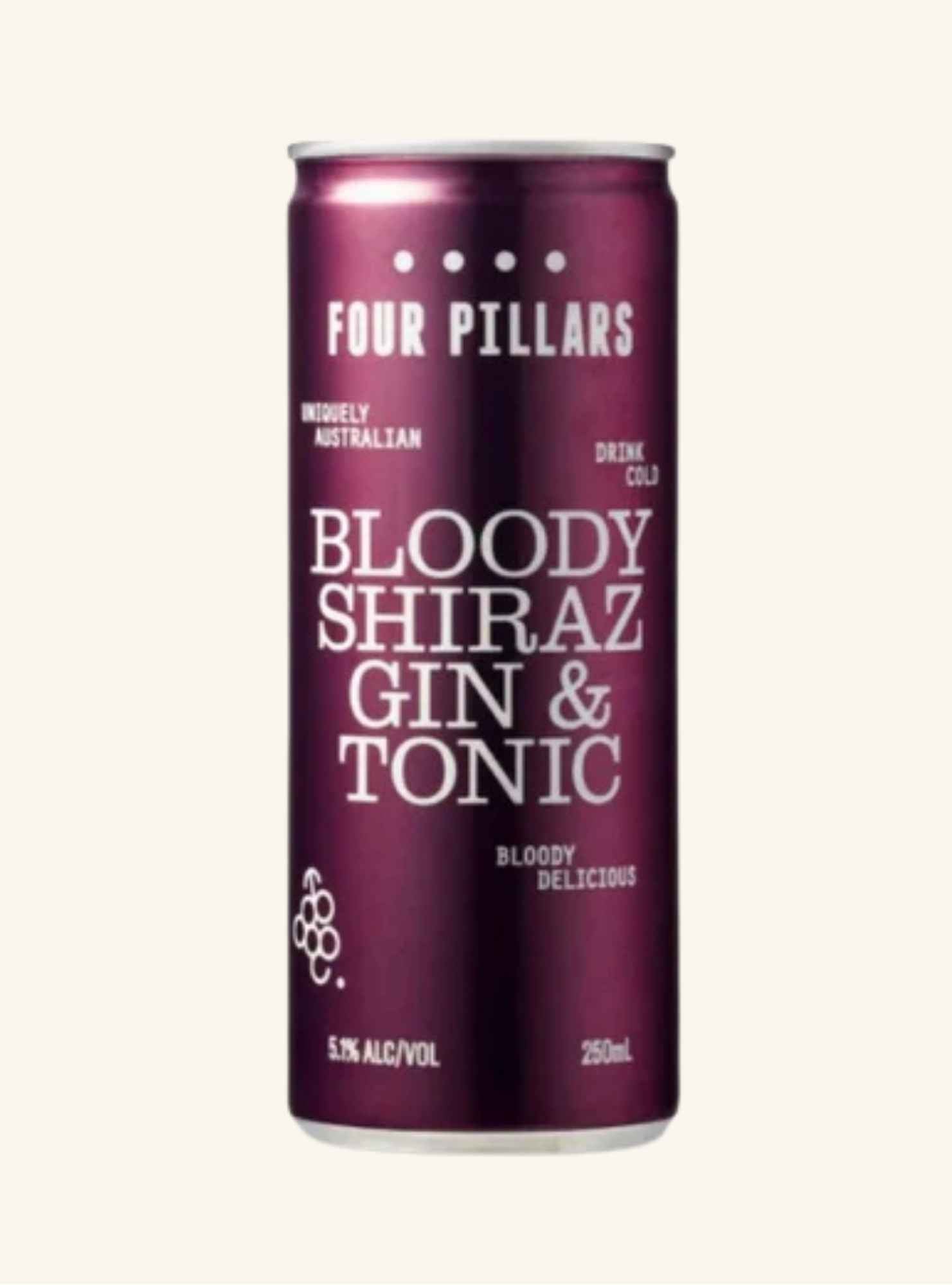 Four Pillars Bloody Shiraz Gin & Tonic can on a white background