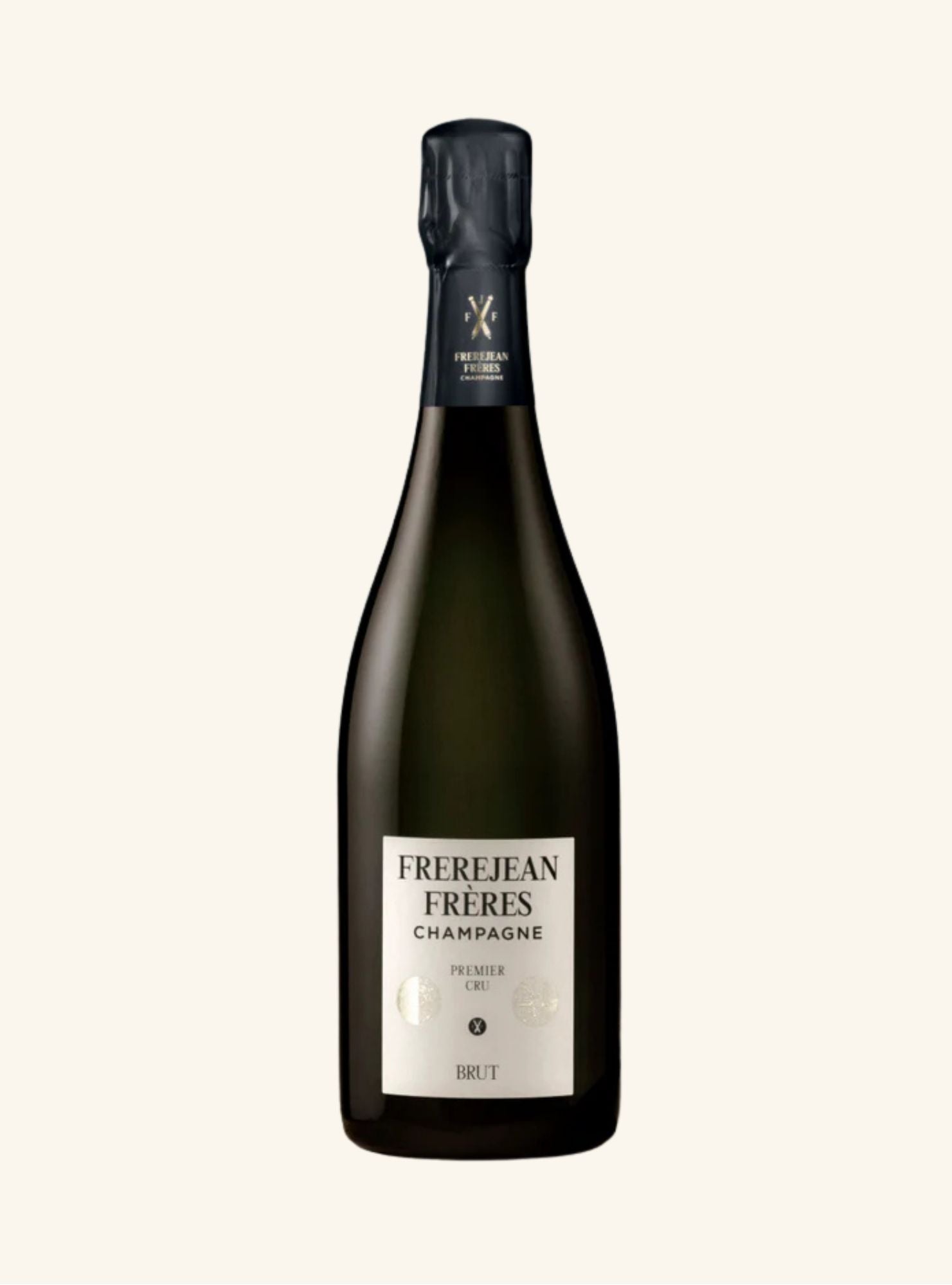 bottle of Frerejean Freres Premier Cru Brut Champagne with a white background