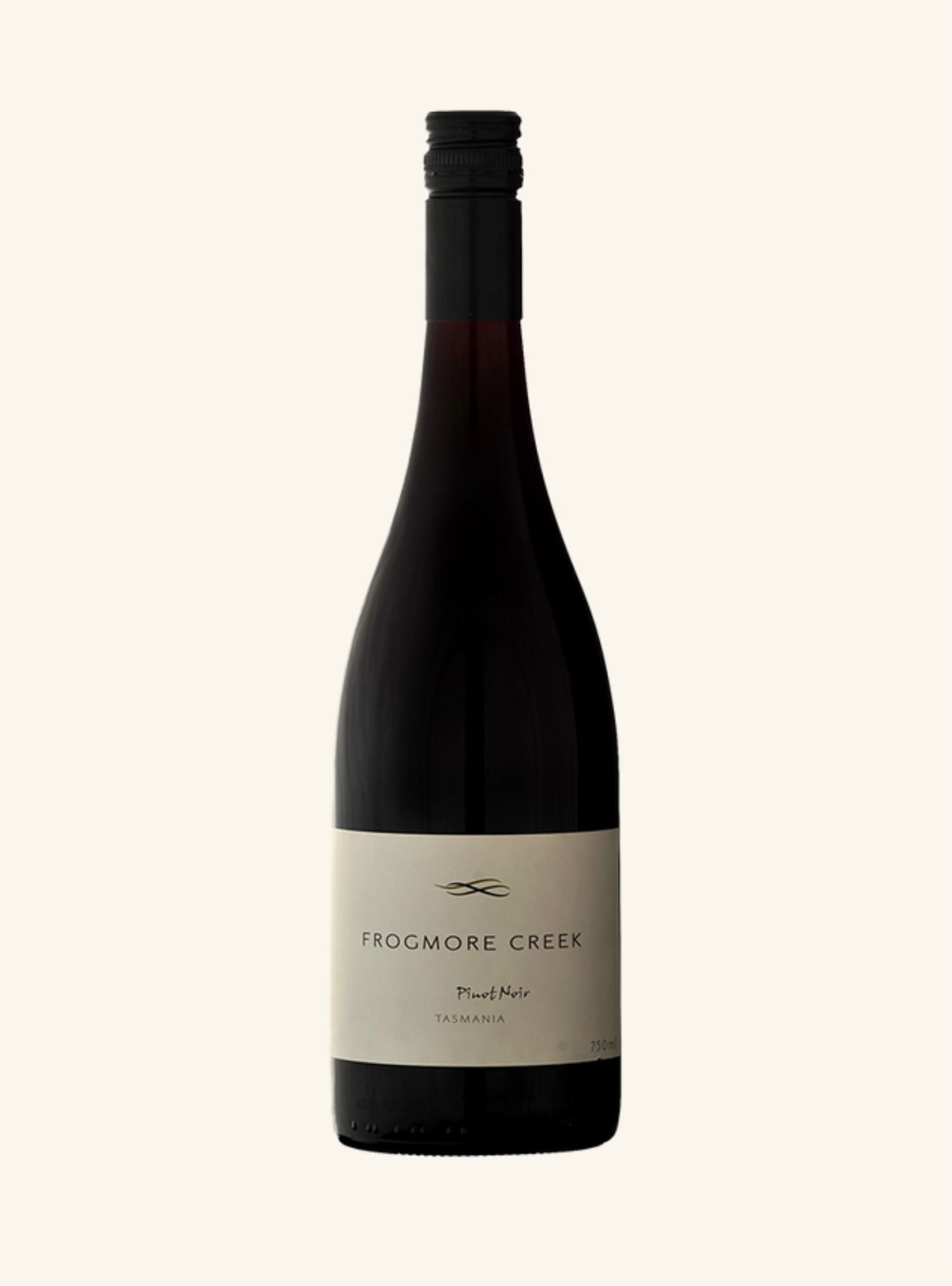 Wine bottle with 'Frogmore Creek pinot noir' label on a white background