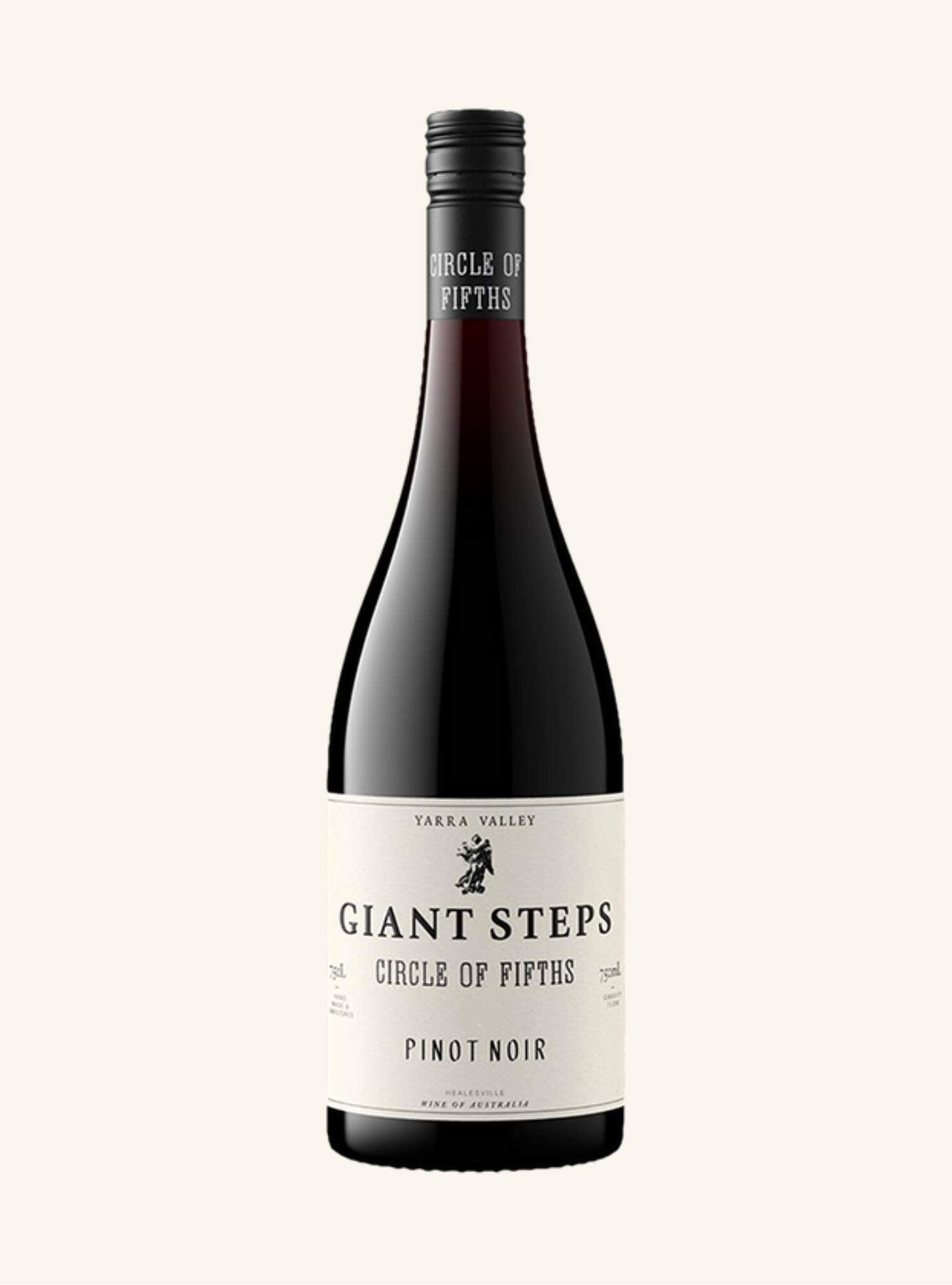 Wine bottle labeled 'Giant Steps circle of fifths pinot noir' on a white background
