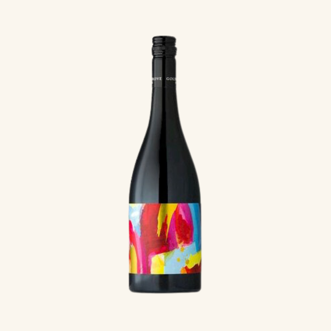 A bottle of Golden Grove Nero d'Avola wine with a colorful label.