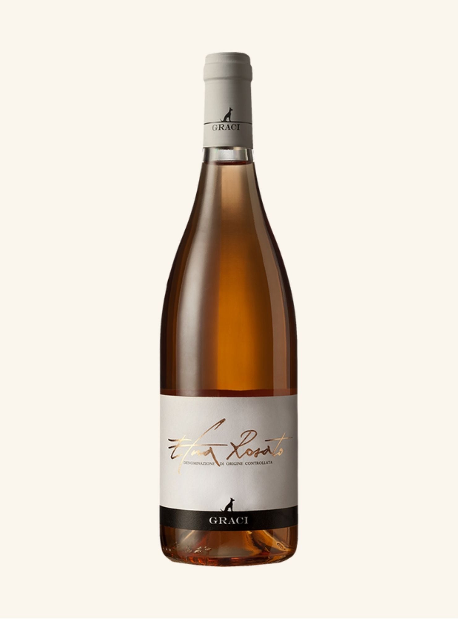 Wine bottle with a white label on a light beige background