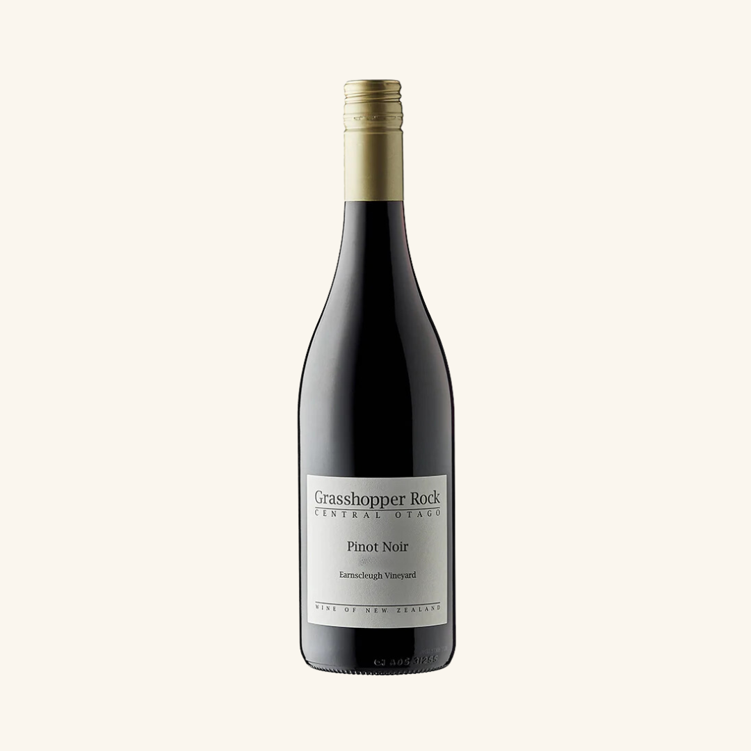 A bottle of Grasshopper Rock Pinot Noir  wine with a white label on a clear background.