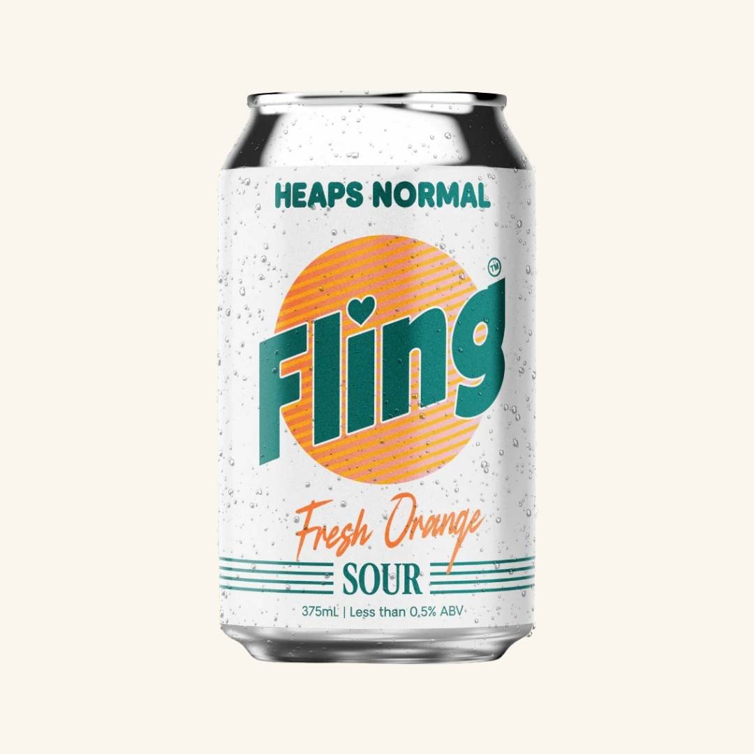 Heaps Normal Fling Fresh Orange Sour can on a white background