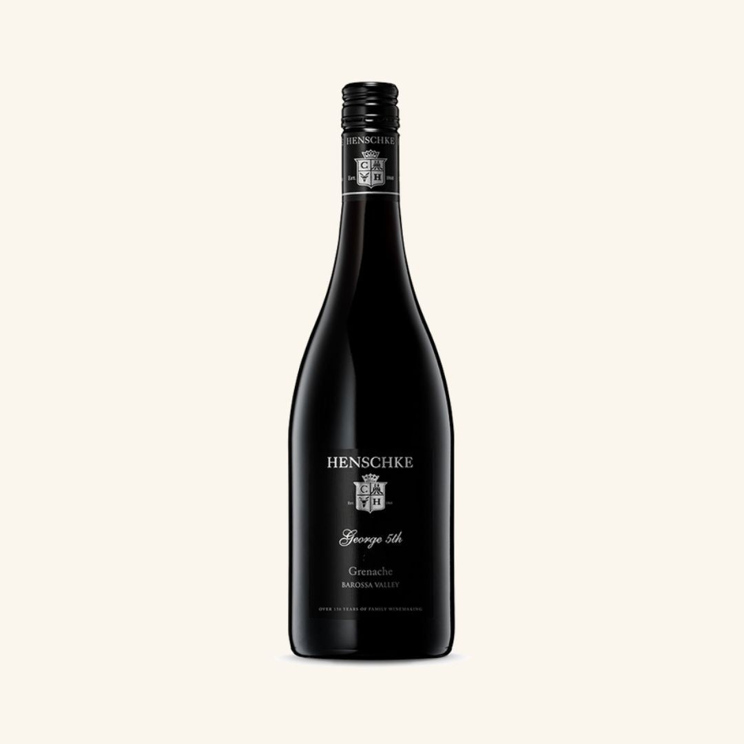 Henschke wine bottle branded george 5th grenache on a white background
