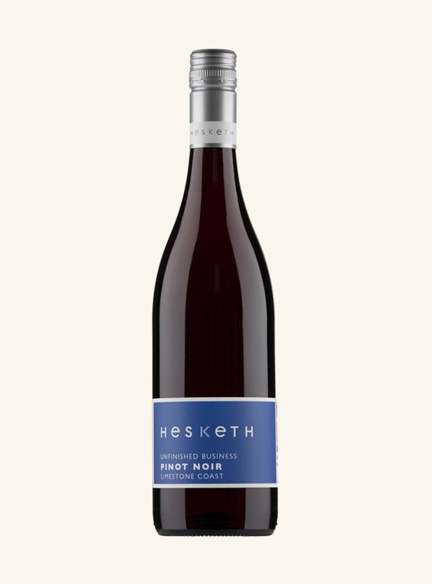 Hesketh Pinot Noir wine bottle with a blue label on a white background