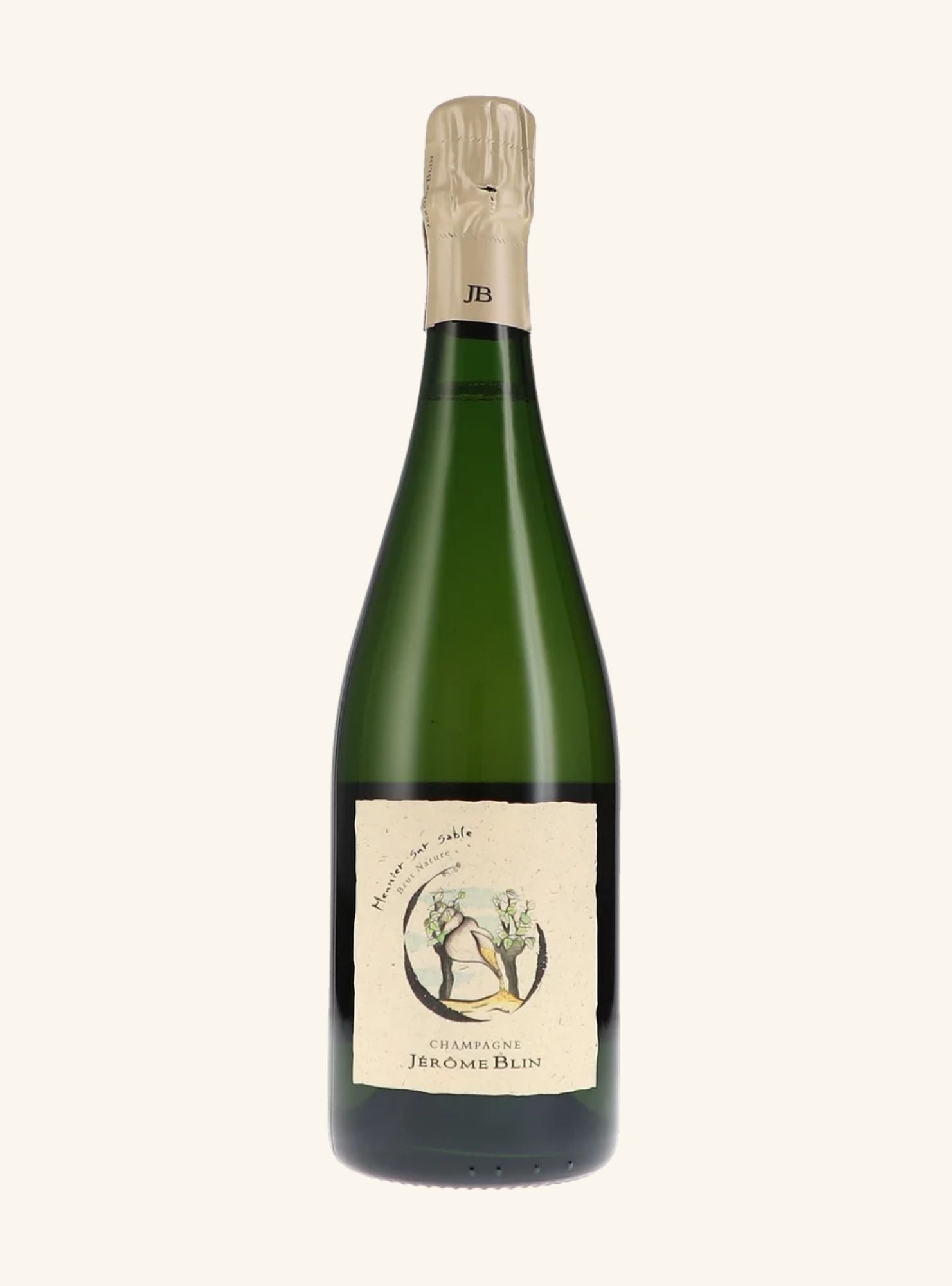 Wine bottle with a label on a white background