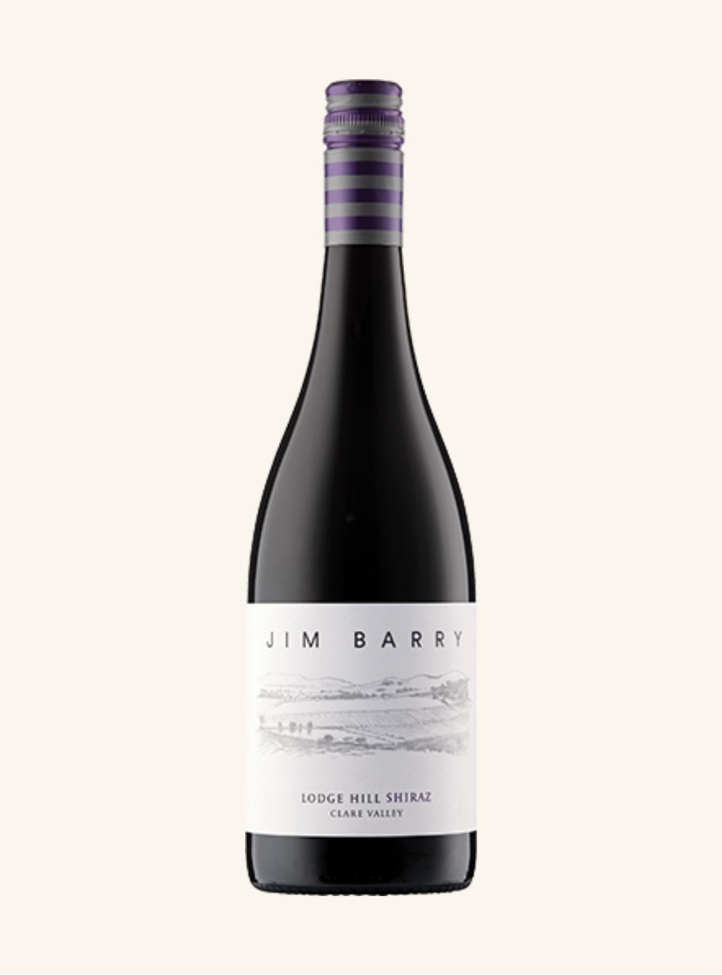 Wine bottle with 'Jim Barry lodge hill shiraz' label on a white background